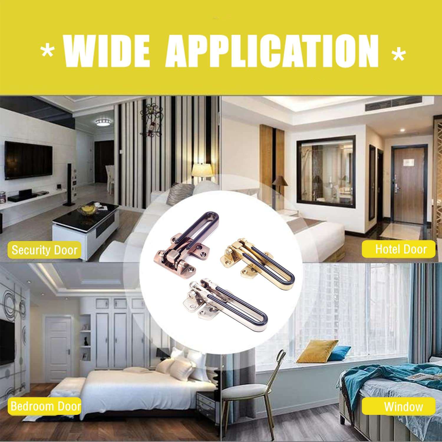 MroMax Door Lock Latch, Home Security Door Lock, Front Door Locks for Kids, Home Reinforcement Swing Bar Door Chain Lock for Swing-in Doors, Solid Zinc Alloy, Brushed Finish 1Pcs 3