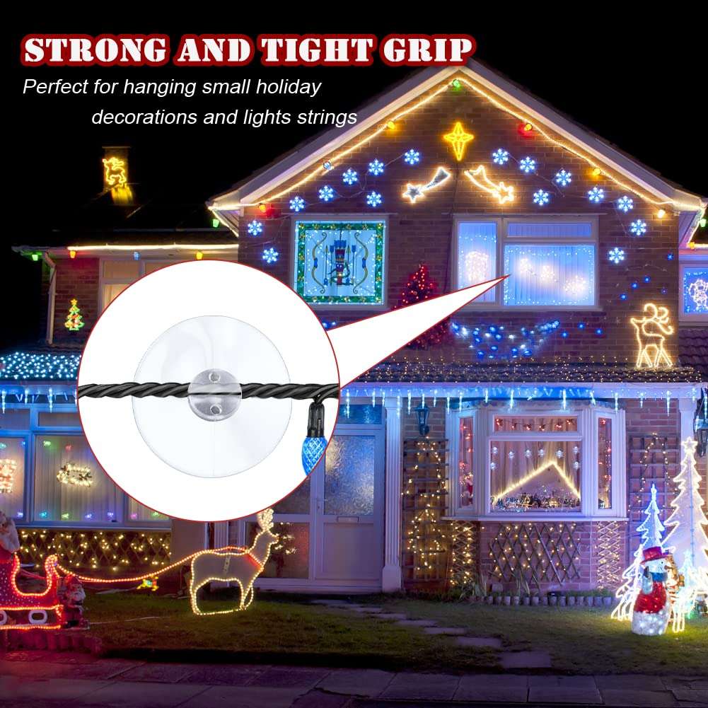 FONUNO Christmas Light Suction Cups 1 8/9" Holiday Light String Suction Cup Hooks Holder for Hanging Christmas Light String Decoration No Tools Required (100 Pieces) 6