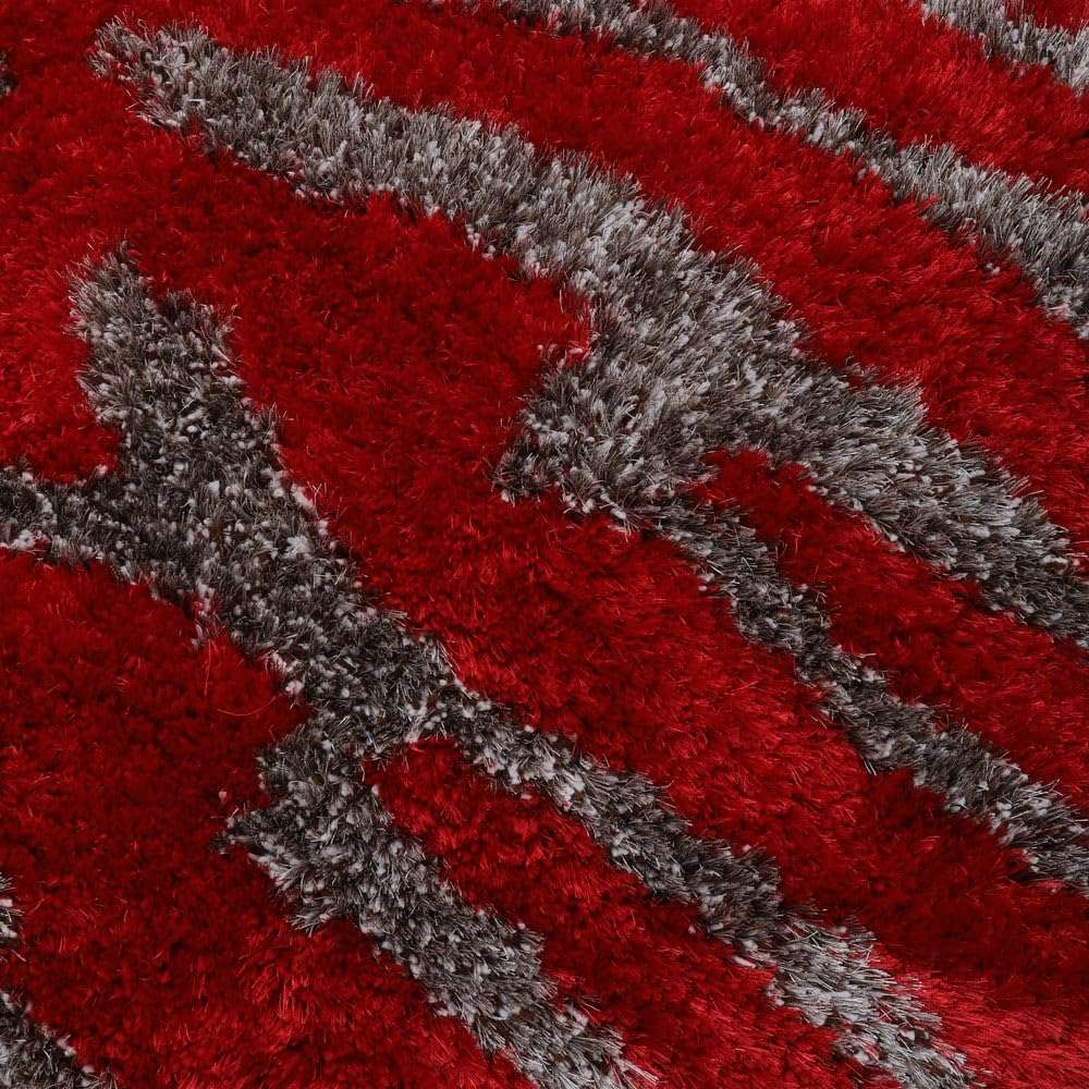 Hand Tufted SHAG Polyester ECO-Friendly Area Rugs - 4'x6', Rectangle, Red Beige, Abstract Modern Design, High Pile Thick Handmade Anti Skid Rugs for Living Room K00078 5