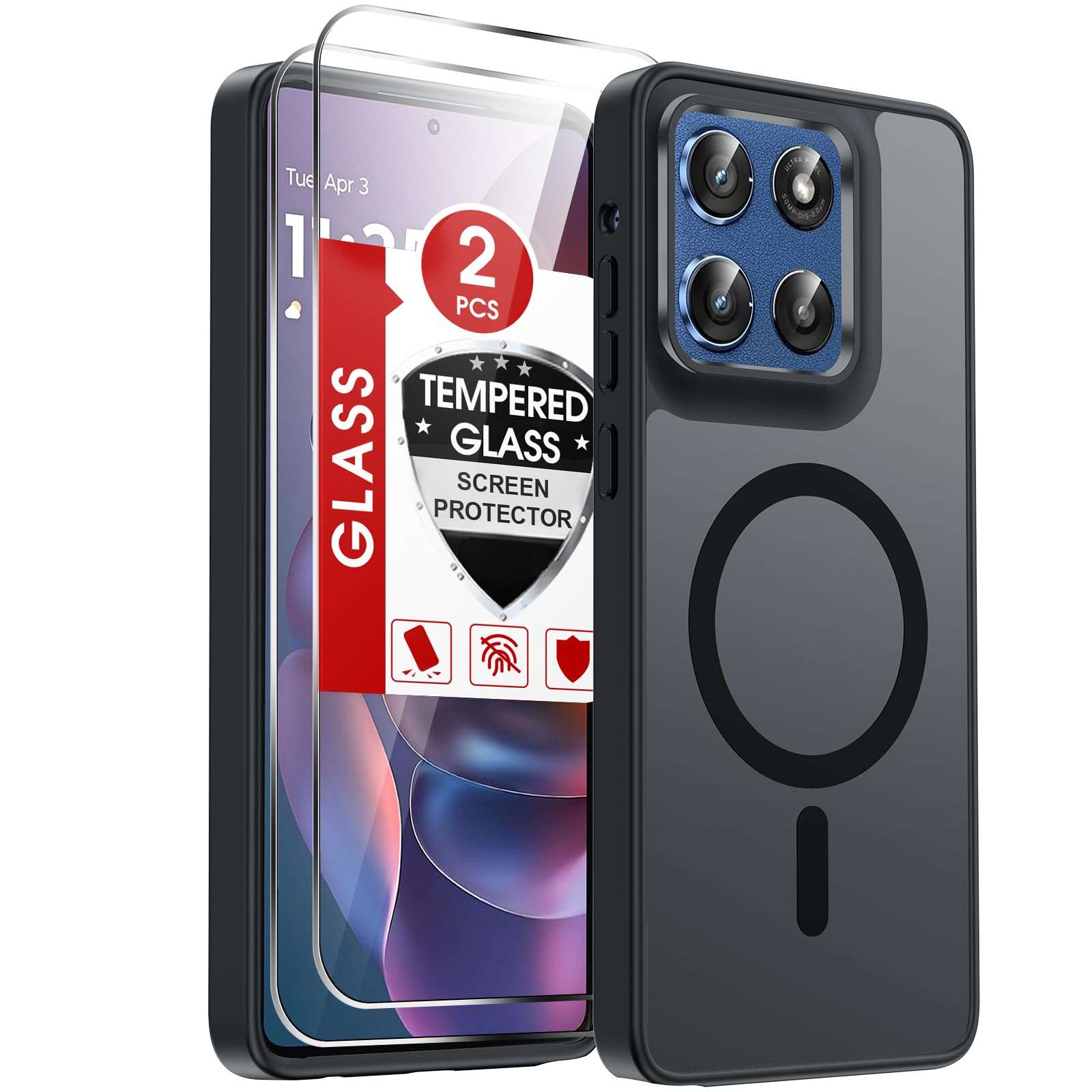LeYi for Moto G-Stylus-2025 Case: Motorola G Stylus 2025 Case [Mag-Safe Fit] with 2X Screen Protector, Raised Camera Guard Matte Translucent Slim Translucent para Moto G Stylus 2025 Phone Case, Black 1