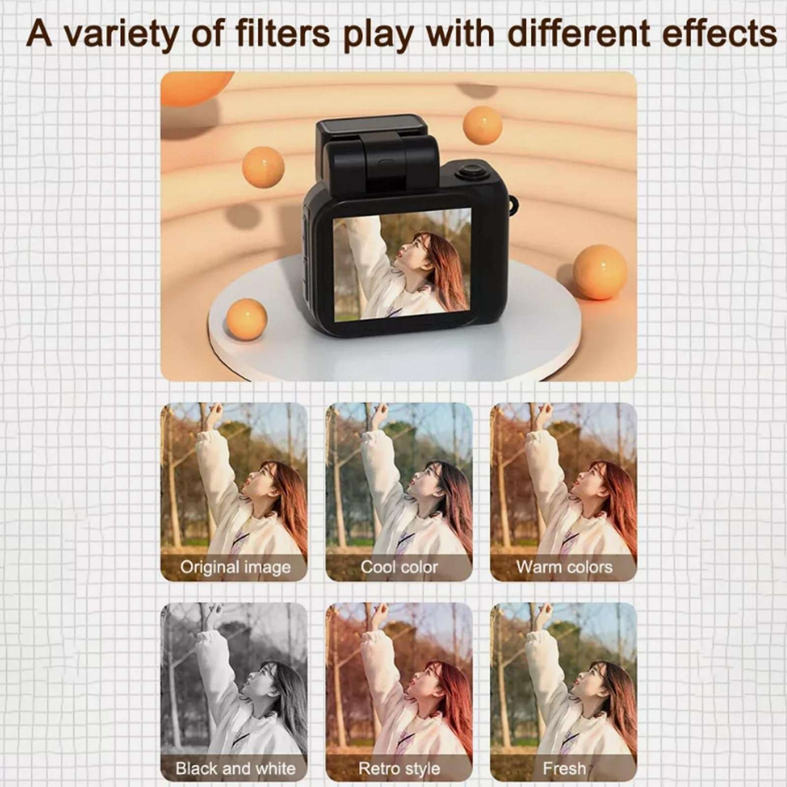 Zchkg Mini Camera, Mini Vintage Camera, Tiny Nostalgic Snap Camera, Portable Chain Camera, 1080p Mini Pixel Mini Thumb Sized Camera Keychain, for Students Kids with Eight Filters(Black,Ordinary 6