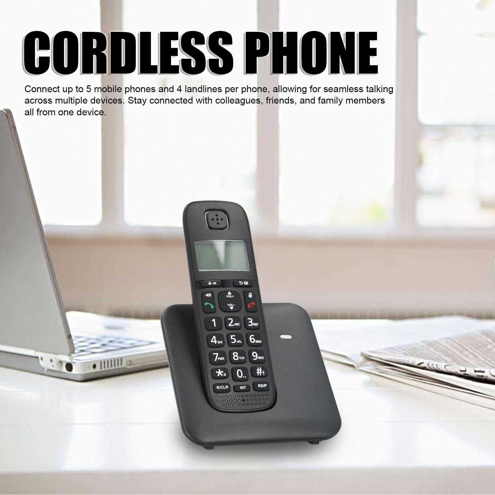 Cordless Phone, LCD Screen, 30 Incoming Numbers, 10 Outgoing Numbers, 10 Hour Talk Time, 800mAh Battery, Cordless Telephone with Call Forwarding and Three Way Calling (US Plug 3