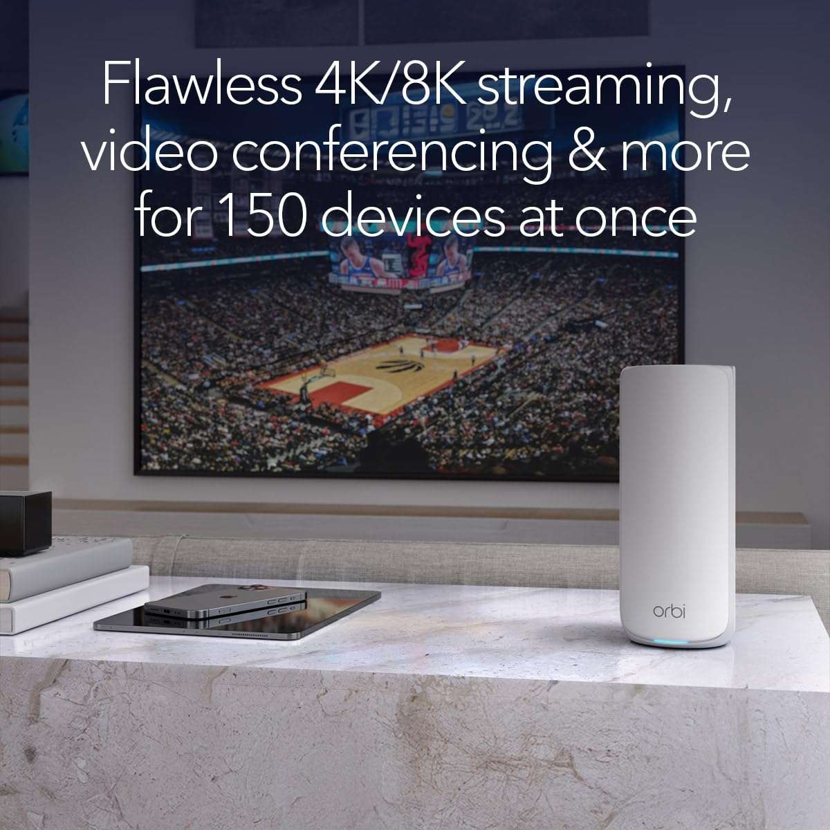 NETGEAR Orbi 870 Series Tri-Band WiFi 7 Mesh System (RBE873) - Router + 2 Satellite Extenders, Security Features, Up to 21 Gbps, Covers Up to 9,000 Sq. Ft., 150 Devices, 10 Gig Internet Port, BE21000 5