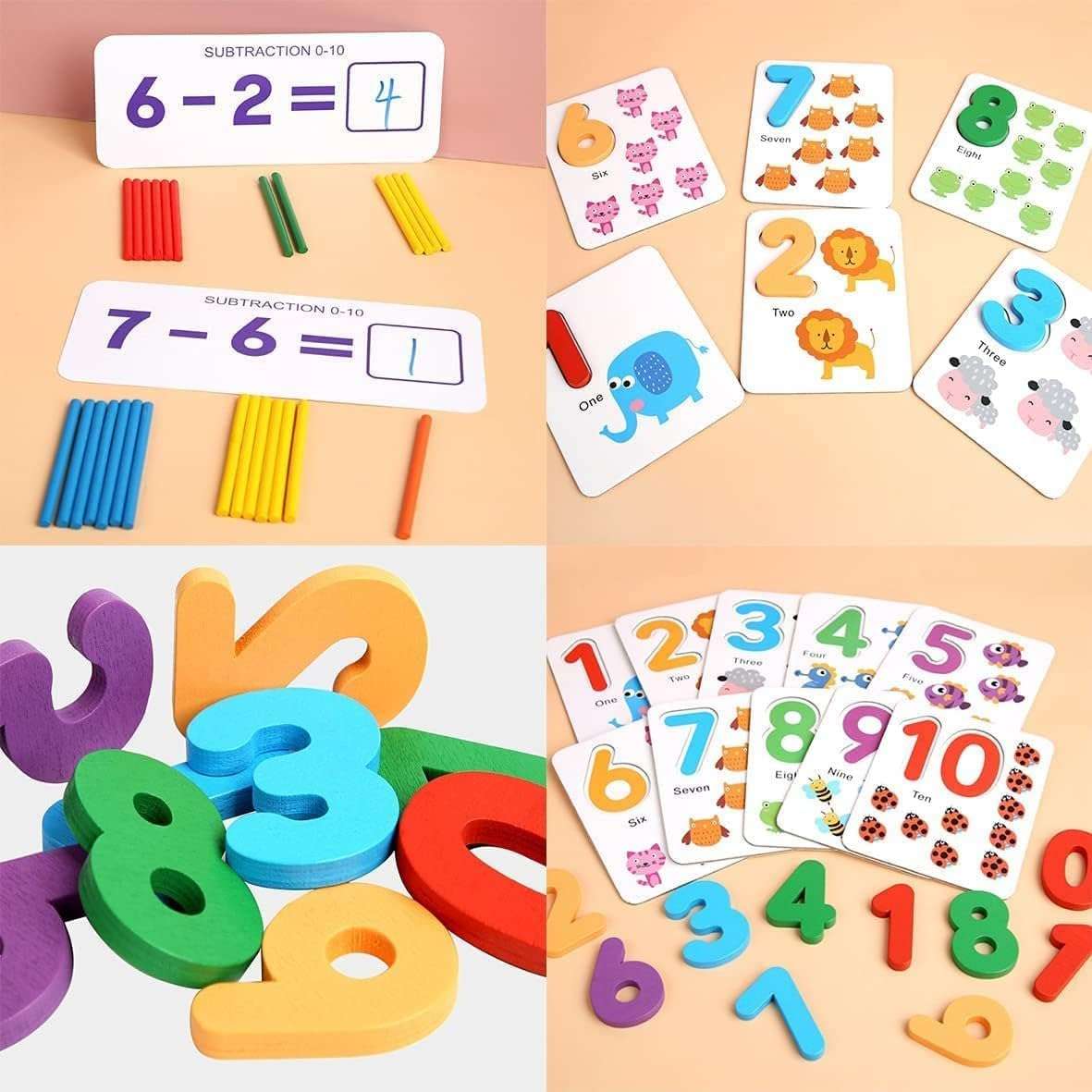 JANC ENTERPRISE Number Counting Games, Montessori Educational Toy Gift for Kindergarten Classroom 3,4, 5 Year Old | Wooden Math Number Blocks Counting | 5