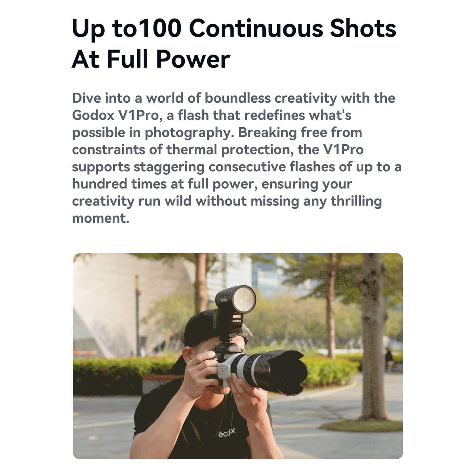 GODOX V1 PRO O 2.4G Wireless Camera Flash 1/8000s HSS 1.3s Recycle Time with M/TTL Flash Mode with Power Supply Port & Detachable Sub Flash Speedlite Compatible with OM System Cameras 6