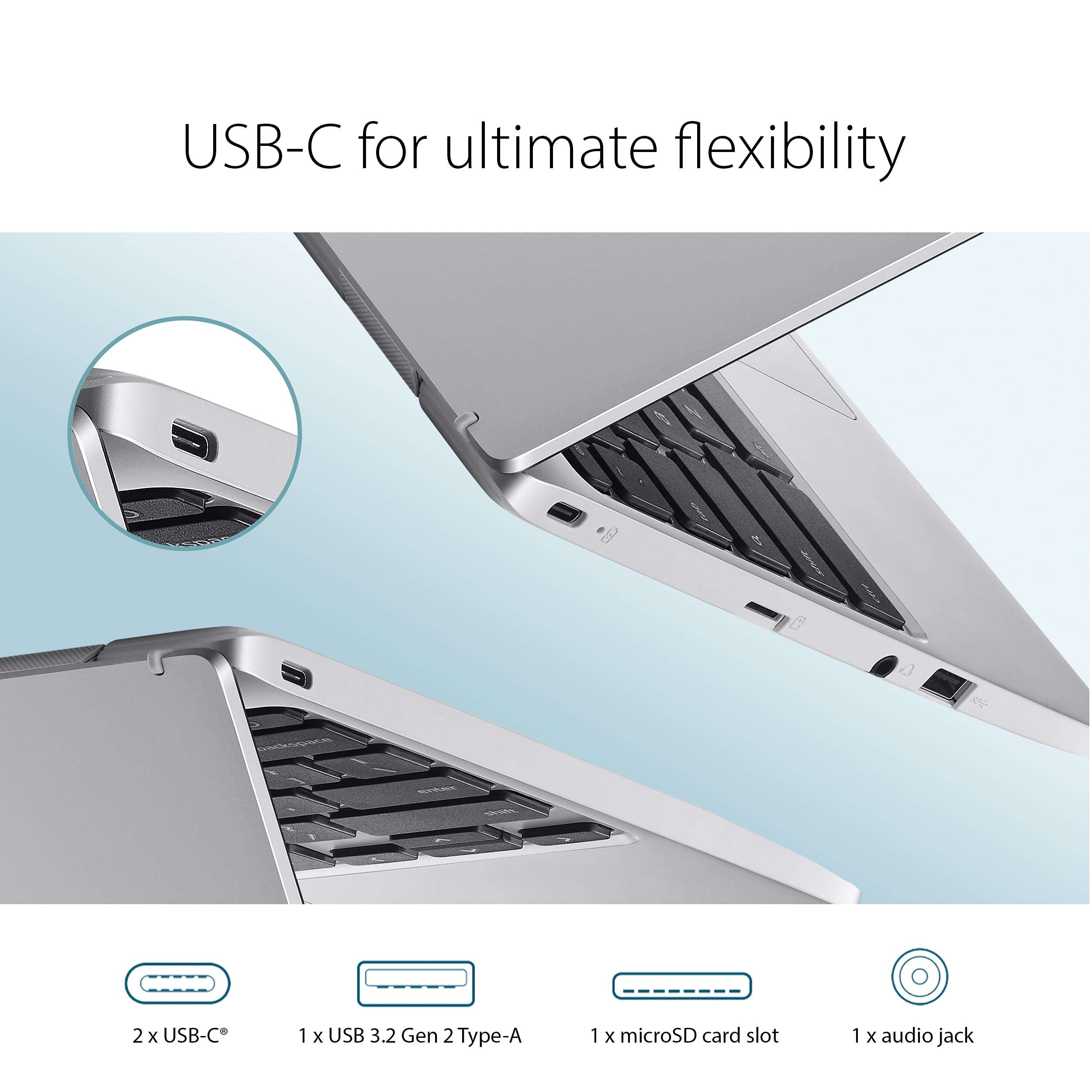 ASUS Chromebook CX1, 11.6" HD NanoEdge Display, Intel Celeron N3350 Processor, 32GB eMMC, 4GB RAM, Chrome OS, Transparent Silver, CX1100CNA-AS42 5