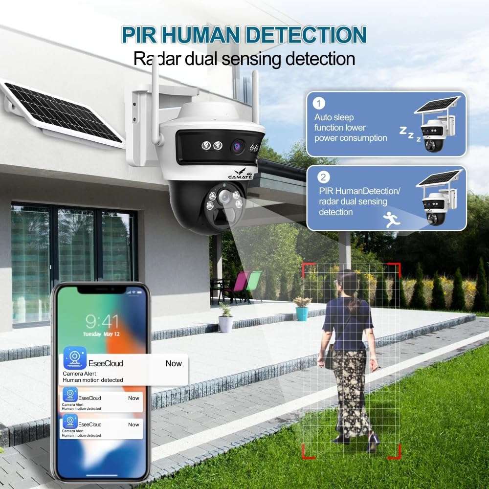 Camate Stellar Duo 4+4MP (2.4GHz & 5GHz) Dual-Band WiFi Solar Outdoor CCTV Camera with 7W Solar Panel, 10400mAh Battery, Motion Detection, Two-Way Audio, IP65 Waterproof Wireless Security Camera 5