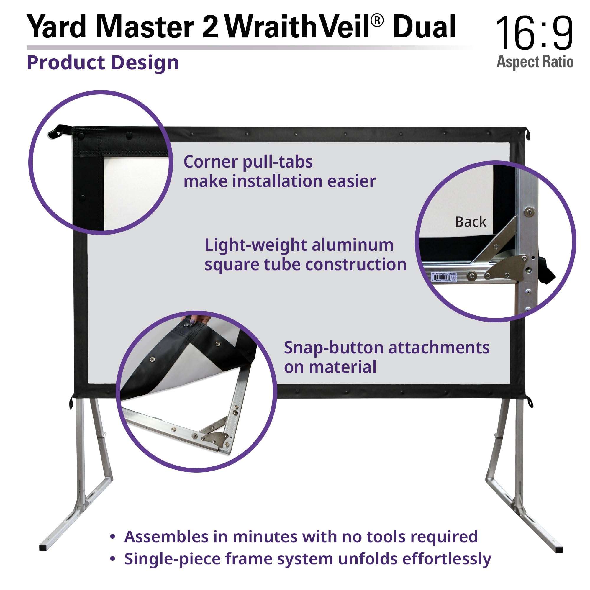 Elite Screens Yard Master 2 WraithVeil Projector Screen 180-INCH 16:9 Front and Rear 4K/8K Ultra HD Active 3D HDR Movie Screen, OMS180H2-DUAL 4