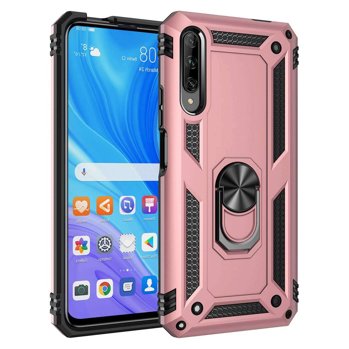 EasyLifeGo for Huawei Y9s / Huawei P smart Pro 2019 / Honor 9X Pro Kickstand Case with Screen Protector Tempered Glass [2 pieces], Hybrid Heavy Duty Armor Dual Layer Anti-Scratch Case Cover, Rose Gold 2