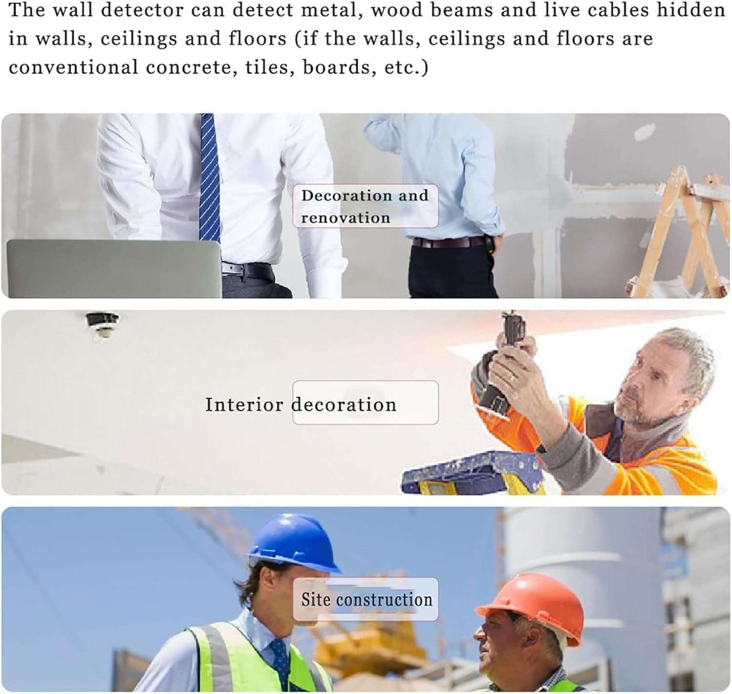 Erbaofd Stud Finder Wall Scanner, 5 in 1 Stud Finder, Wall Scanner, Cable Finder Wall Detector, with LCD Display and Audio Alarm, Stud Detector for Wood AC Wire Metal 4