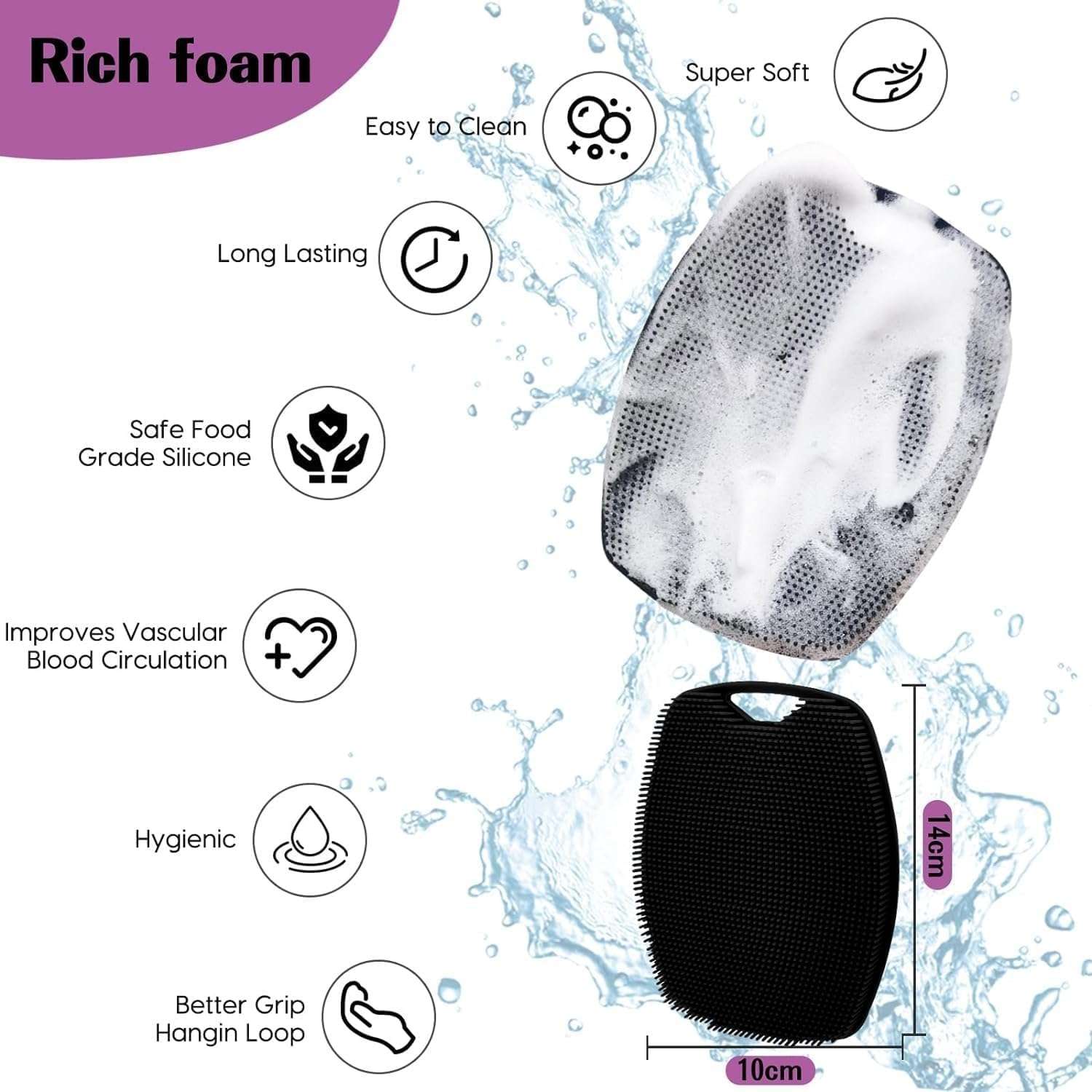 SUPRO Silicone Body Scrubber Bath Brush,Scrubber for Nourishing Cleaning & Exfoliating Your Skin Lather Boosting Bristles with Ergonomic No-Slip Handle, Body Exfoliator for Men and Women 3