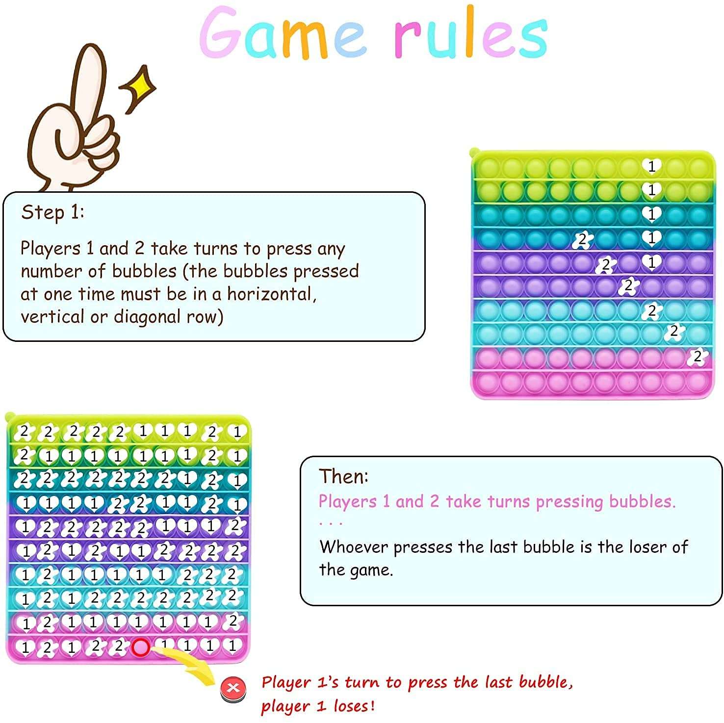 Dyomnizy Big Size Pop 100 Bubbles Square Push Pop Bubble Fidget Sensory Toy Bubble Popping, Poppet Mega Pop 100 Fidget Toy Silicone Fidget Popper Relieve Stress Big Puppet (Macaron Rainbow) 4