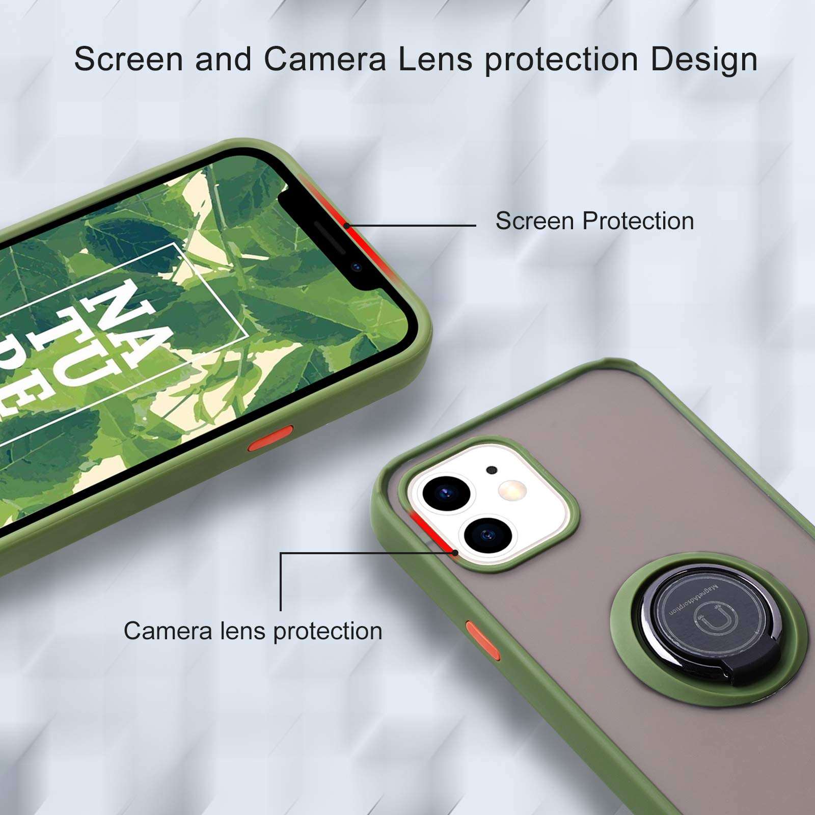 ICONFLANG Compatible with iPhone 12 Cases,360 Degree Rotating Ring Kickstand Translucent Case Shockproof Impact Protection,Support Magnetic Car Mount Holder (Green) 5