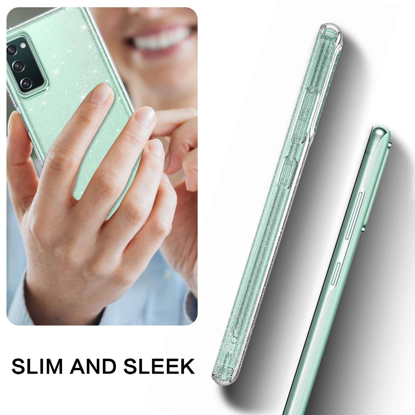 BENTOBEN Samsung Galaxy S20 FE Case, Clear Glitter Bling Sparkly Slim Soft TPU Rugged Shockproof Protective Bumper Phone Case Cover for Samsung Galaxy S20 FE 5G, Clear Glitter 4
