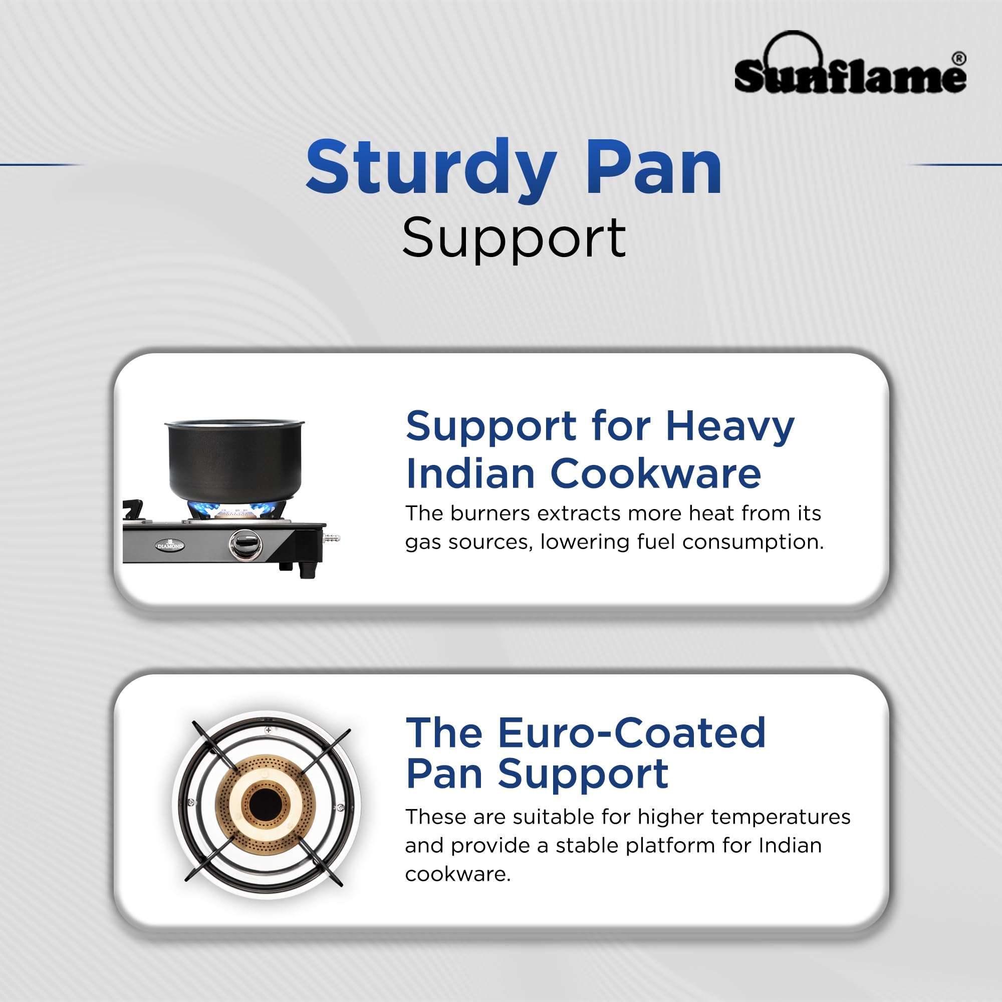 Sunflame Diamond 3 Burner Gas Stove | 1 Medium and 2 Small Brass Burners | 2-Years Product Coverage by Sunflame | Heat Resistant Ergonomic Knobs | Easy to Maintain | Toughened Glass Top 5