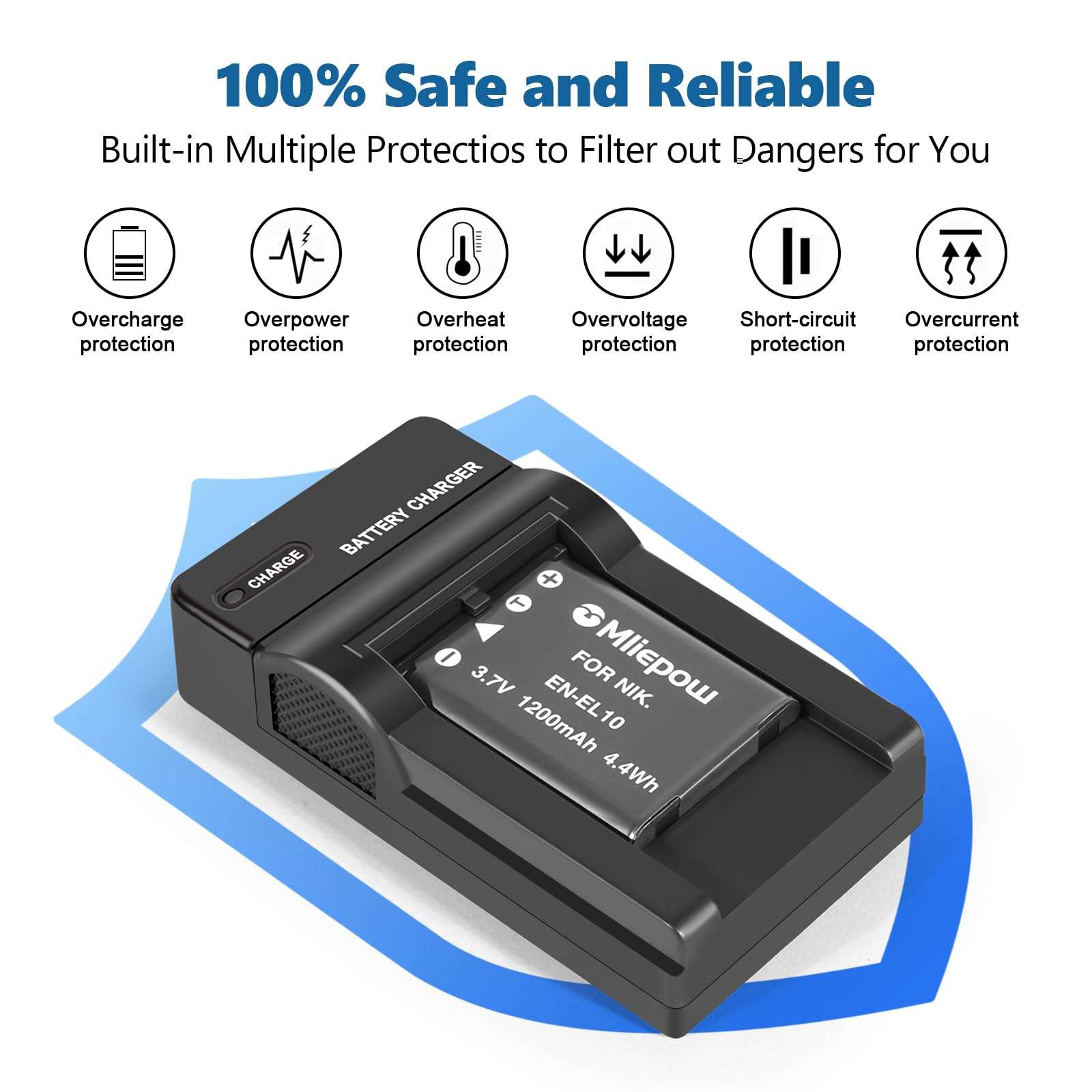 Mliepow 2 Pack EN-EL10 Battery and Micro USB Charger Compatible with Nikon Coolpix S60, S80, S200, S205, S220, S230, S500, S510, S520, S570, S600, S700, S3000, S4000 Digital Cameras, MH-63 Charger 5