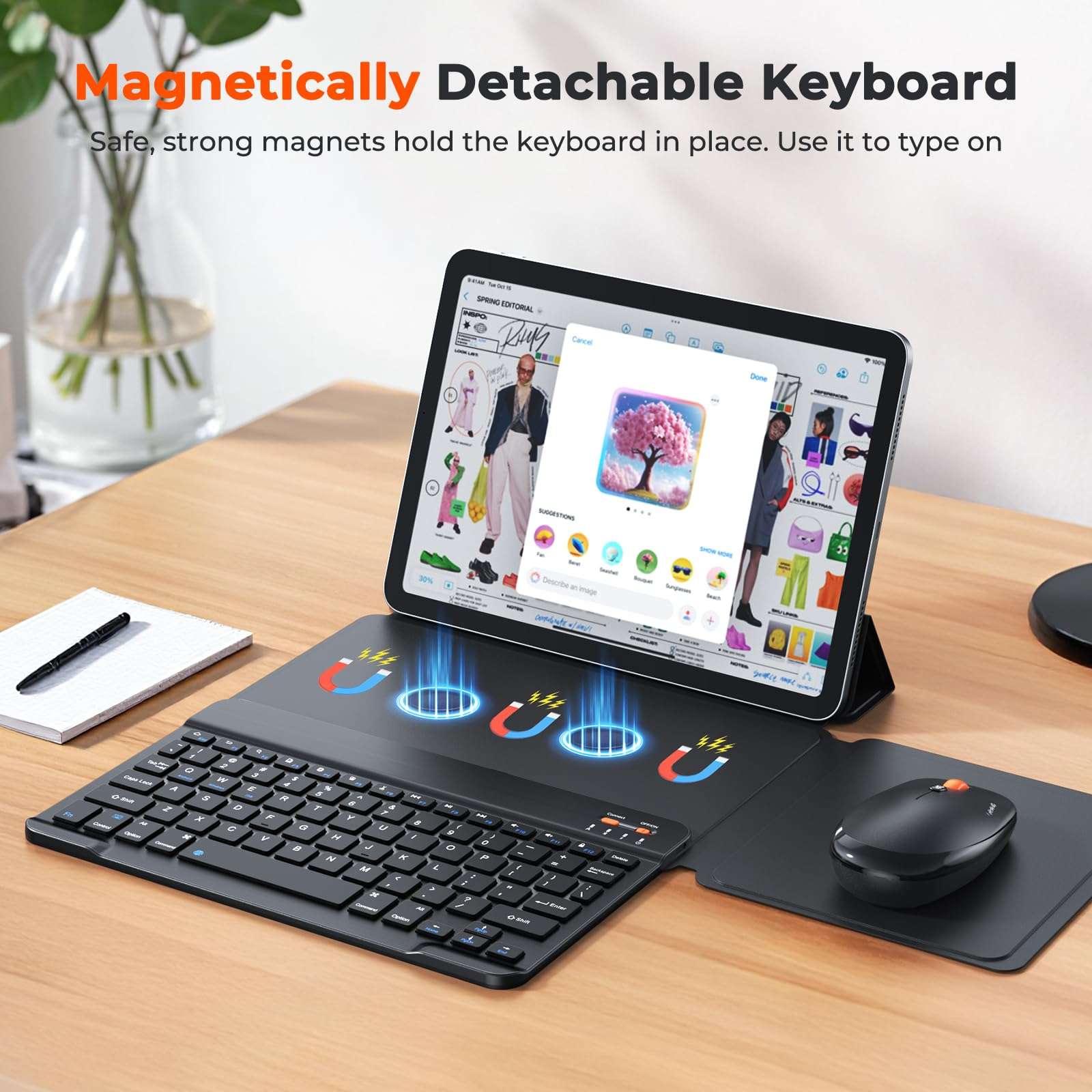 Bluetooth Keyboard and Mouse for iPad, Wireless Portable Keyboard and Mouse Rechargeable, for iPad 10th Gen/A16 11th/Mini/Pro/Air 11inches,iPhone(Not Included Case) (Black) 6