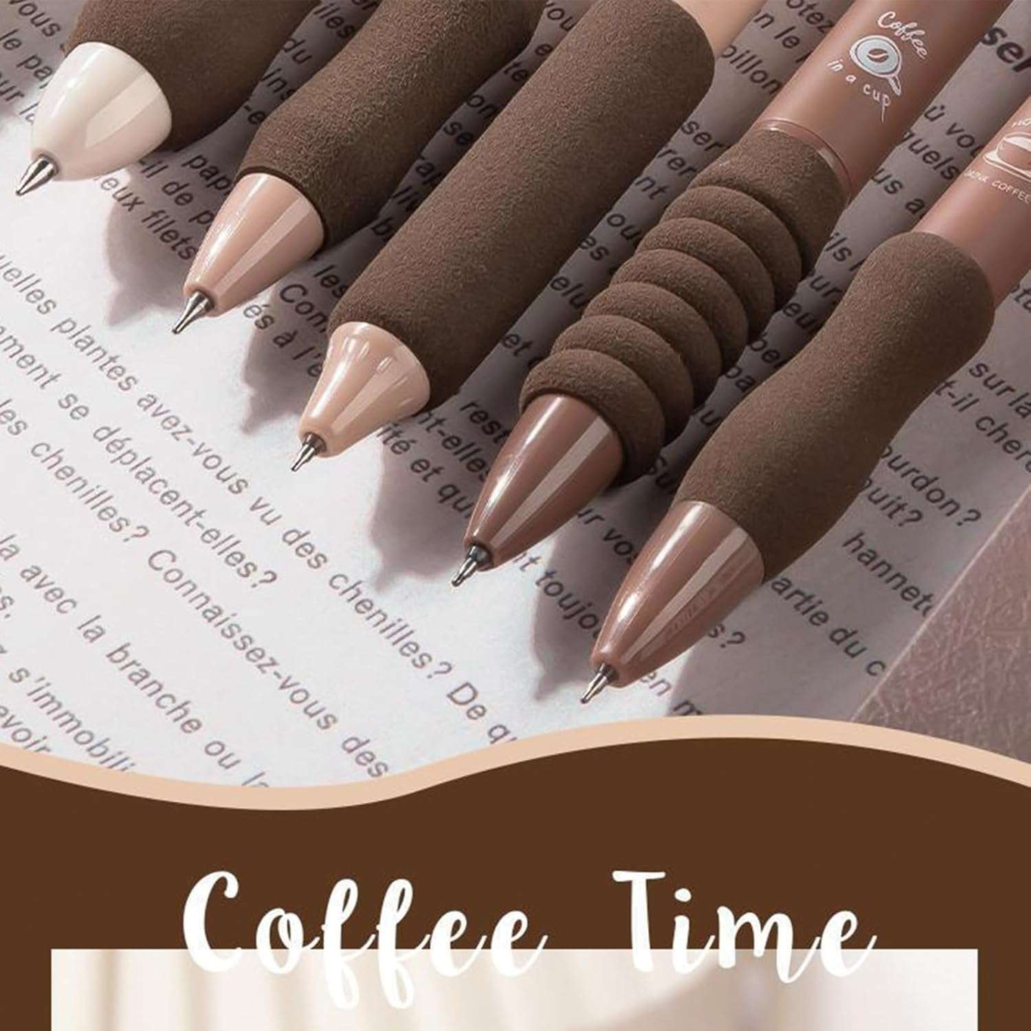 COOFANDY Coffee Theme 5Pcs Cute Gel Pens, Retractable Quick Dry Blue Ink Gel Pens 0.5mm Kawaii Fine Point Smooth Writing Pens for Journaling Note Taking Aesthetic Pens for Office School Supplies 4