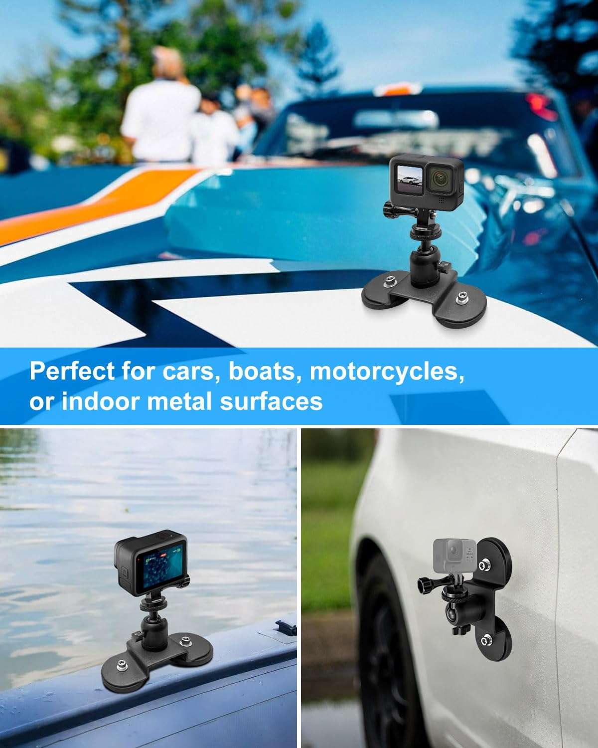 Heavy-Duty Magnetic Car Camera Mount Compatible with GoPro insta360 and DJI OSMO Action Camera, Strong Magnetic Mount with 360° Rotation Ball Head 5