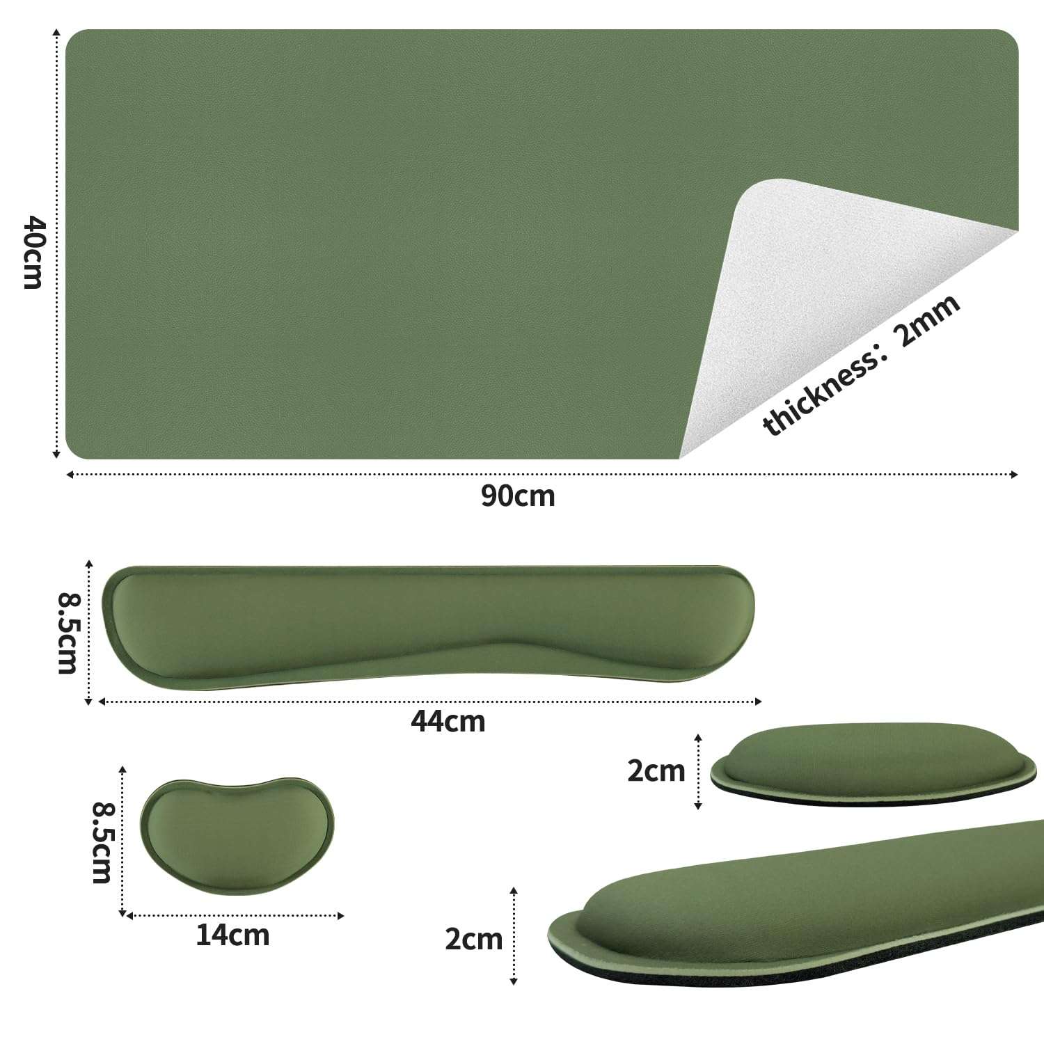Bloss Keyboard and Mouse Wrist Rest + Leather Desk Mat, Desk Mat for Keyboard and Mouse, Desk Accessories for Women(35.4 x 15.7 Inch,Olive Green) 6