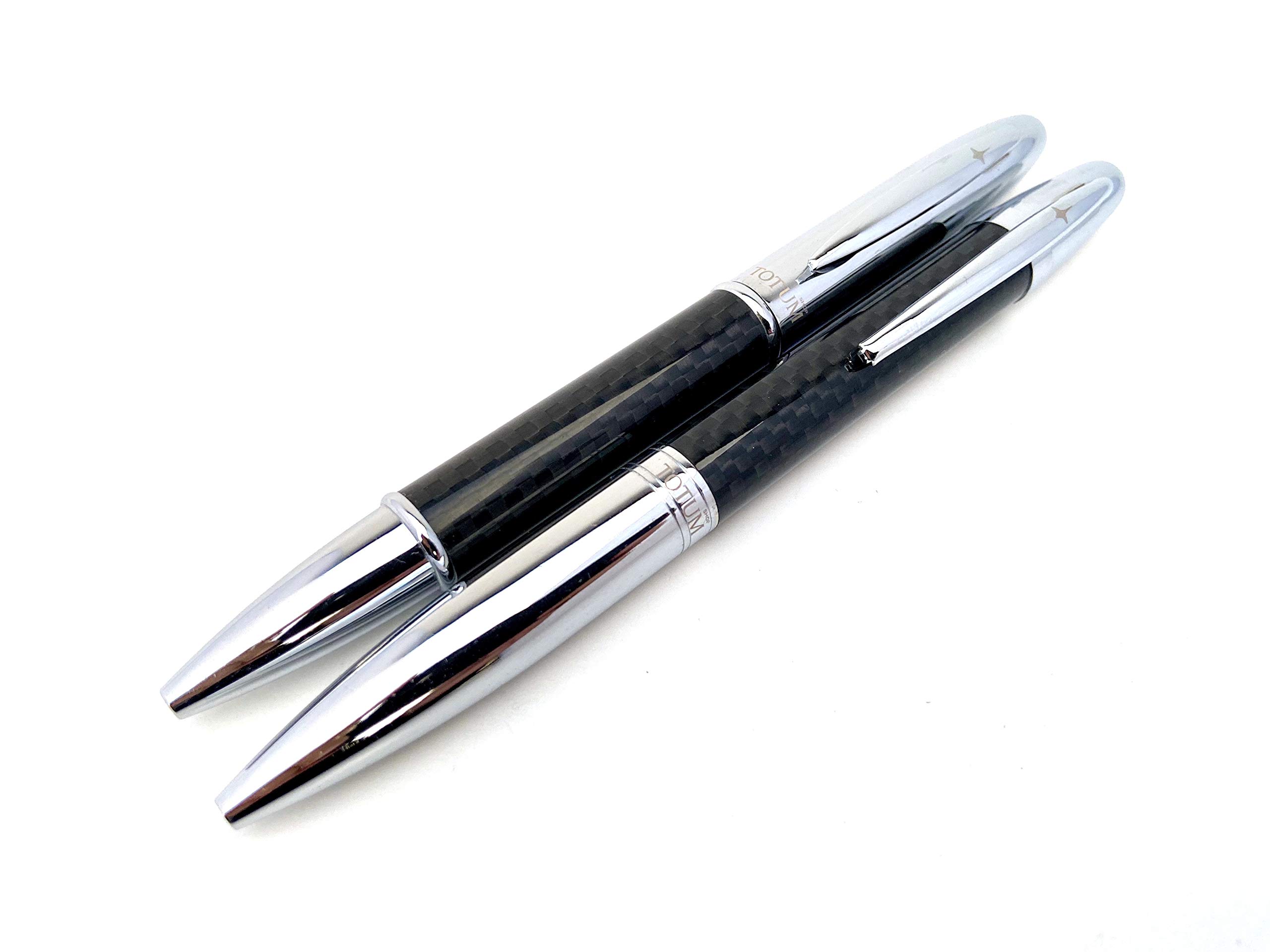 SHOPTOTUM Carbon Fiber Ballpoint Pen Set - Metal Retractable Pen Tip with Black Ink - Smooth and Easy Writing for Men or Women in School, Office, Business & more | Adorable Gift Box Included (Chrome)