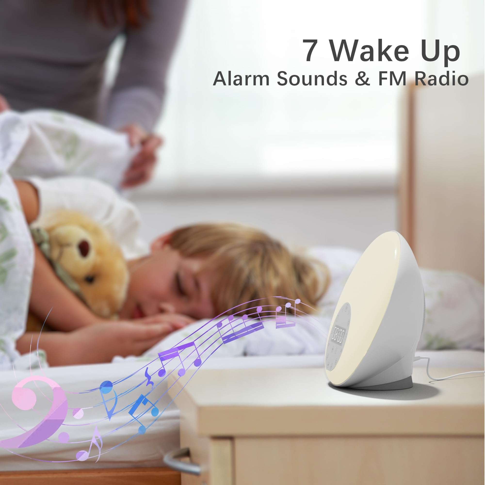 ANTDALIS Sunrise Alarm Clocks White Noise Sound Machine with 26 Soothing Sounds, 7 Night Lights, Wake Up Light Alarm Clock for Bedrooms, Heavy Sleepers, Baby, Kids, Dual Alarms, Sleep Timer, Snooze 6