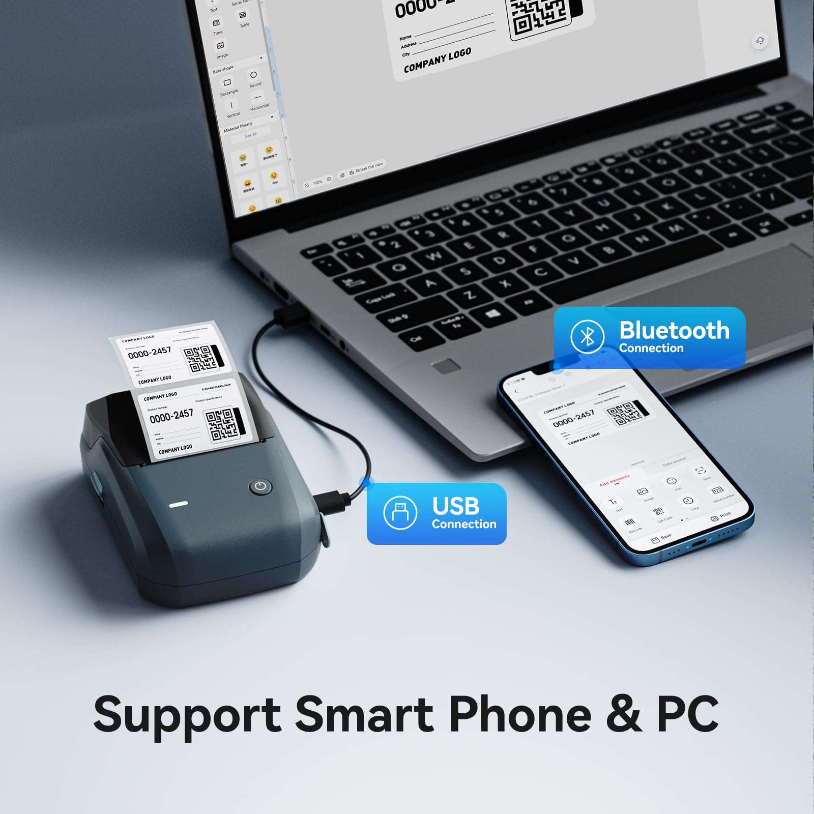 NIIMBOT B1 Label Maker,2 Inch Bluetooth Thermal Label Printer, Automatic Label Identification, Easy to Use for Home Office and Business, Label Maker Machine with Tape, Support Phones & PC 4