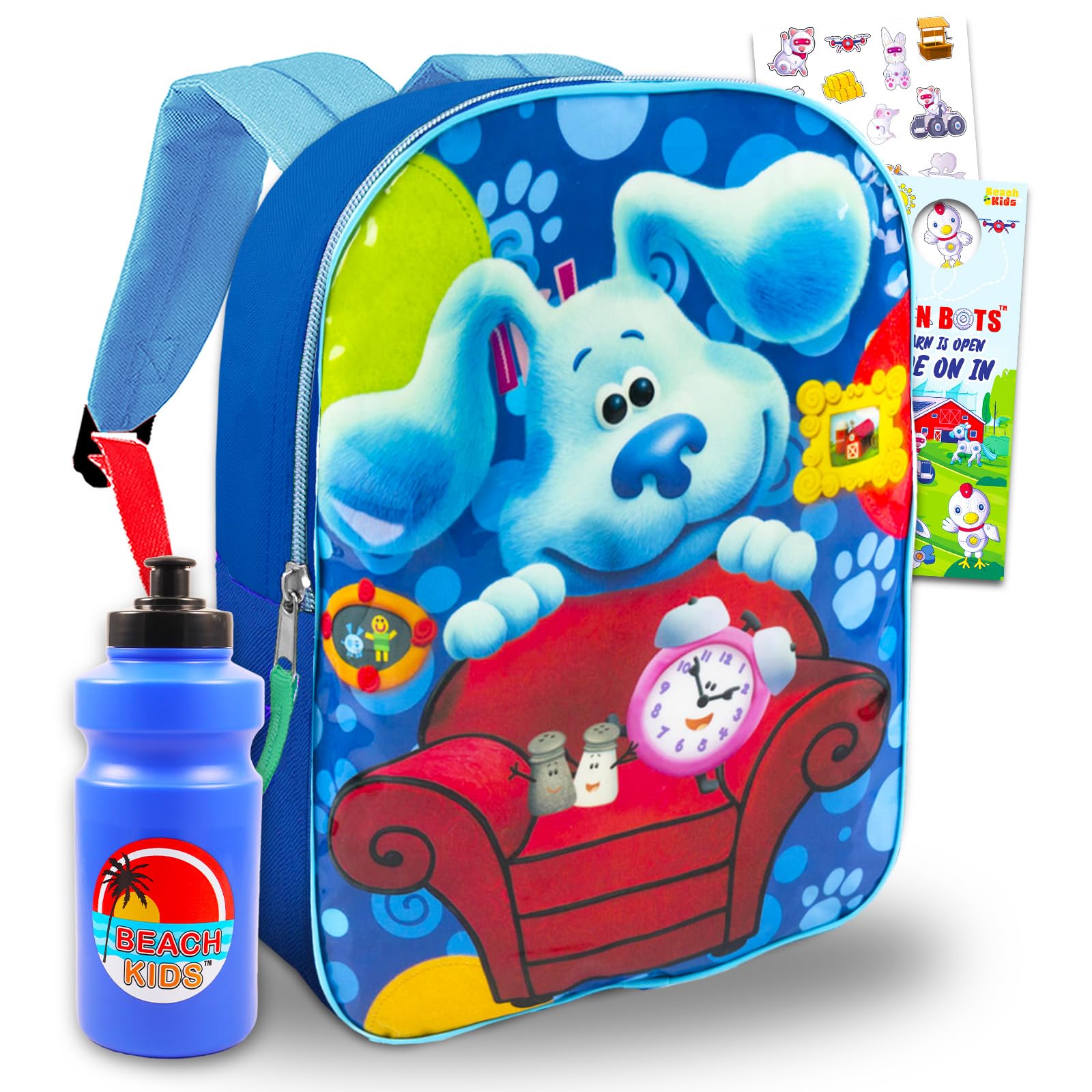 Blue's Clues Backpack School Supplies Set for Kids ~ 3 Pc Bundle with 15" Blue's Clues School Bag, Stickers, and Door Hanger
