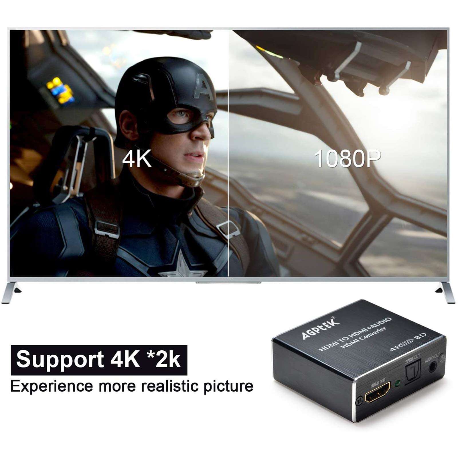 4K x 2K HDMI Audio Extractor Splitter, HDMI Audio Converter Adapter Support Ultra HD 4K Toslink Optical Audio Output and 3.5mm with Optical Fiber Cable 2