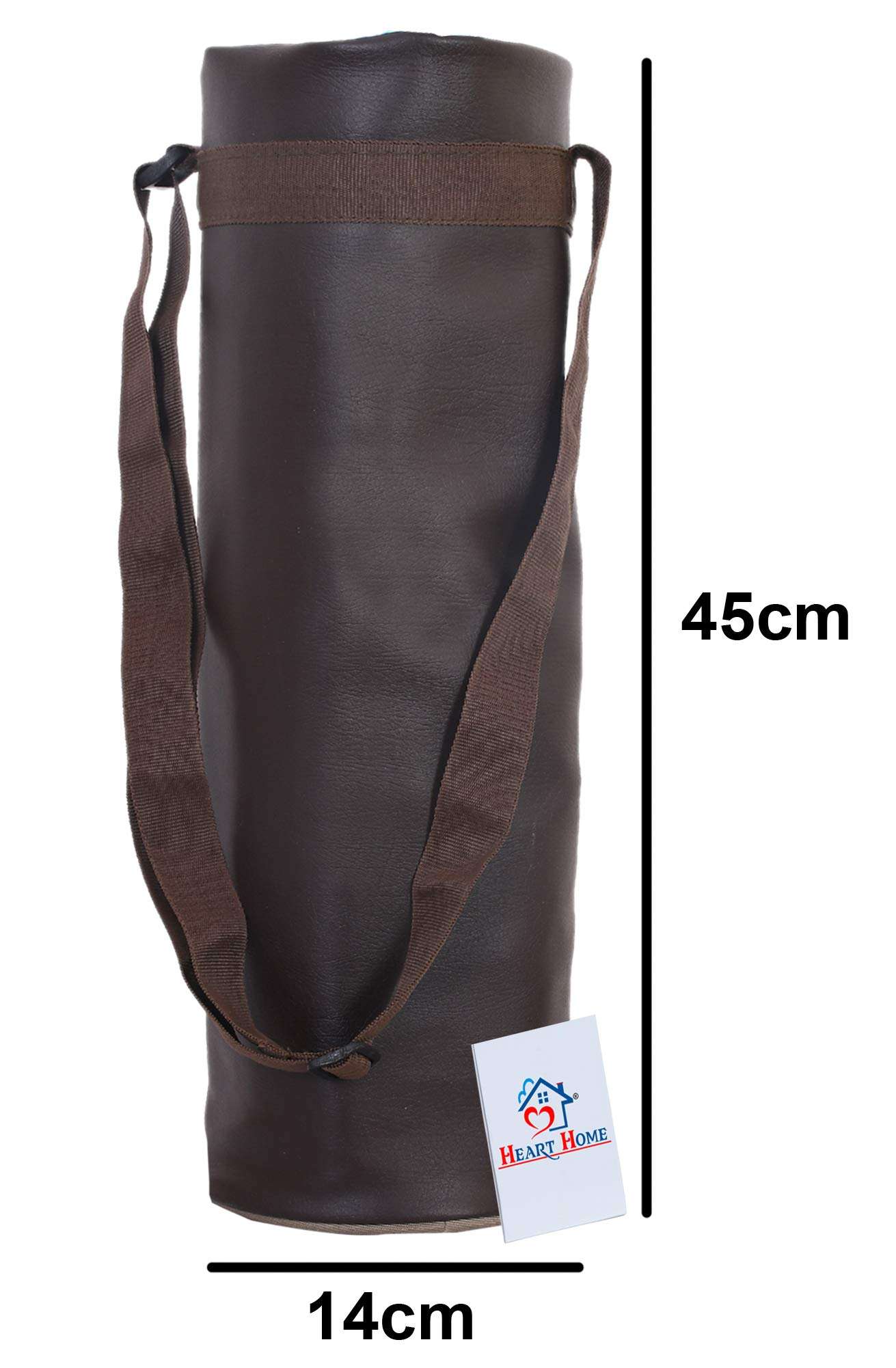 Heart Home 2 Pieces Leather Insulated Round Water Bottle Cover/Bag, 2.5 LTR (Brown)-Heart11193 4