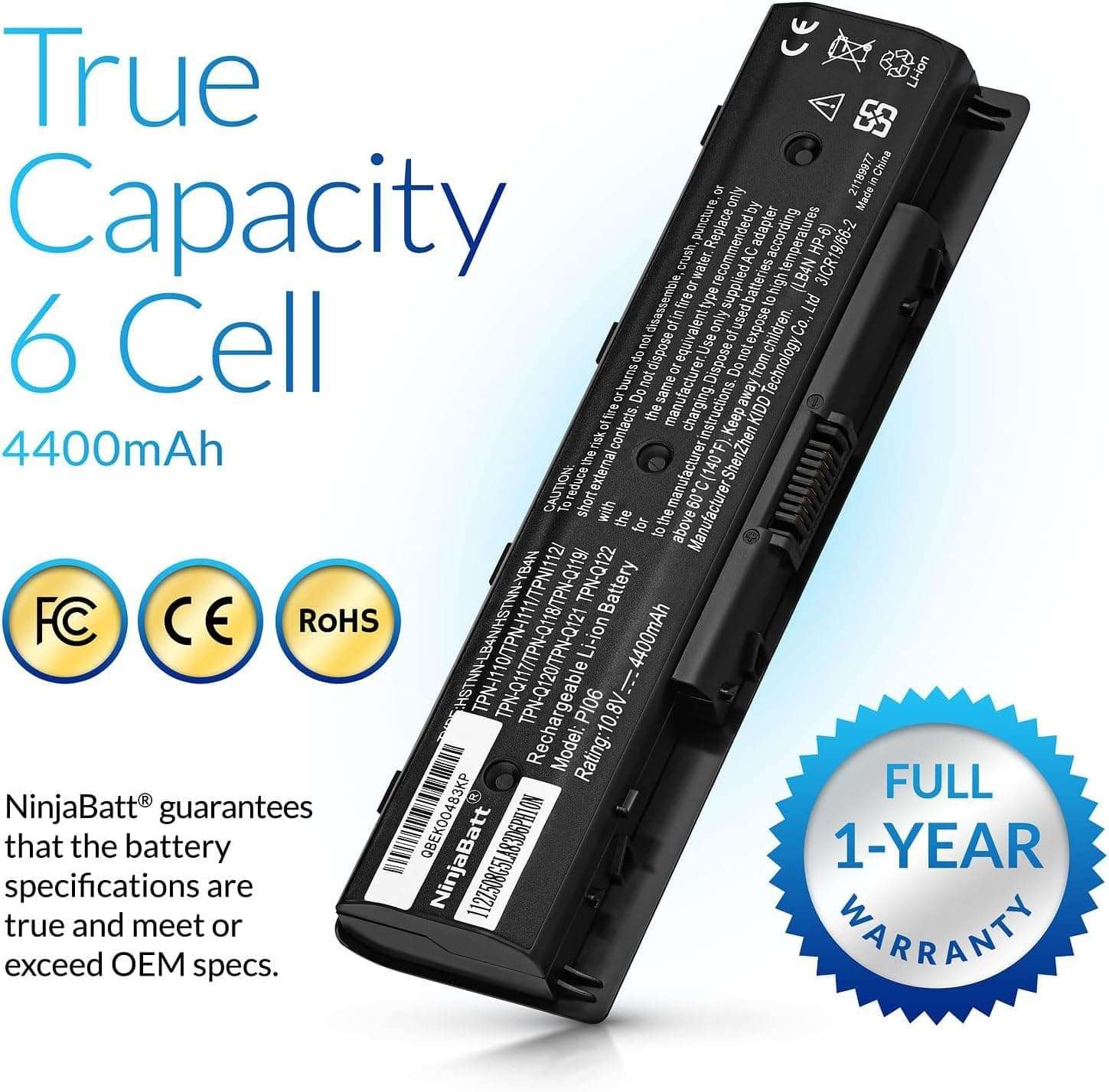 NinjaBatt Battery for HP P106 710416-001 Envy 710417-001 PI06 HSTNN-LB4N M7-J020DX 17-E020US M6-N012DX HSTNN-UB4N HSTNN-LB40 TPN-L112 M6-N010DX 17T-J100 – High Performance [6 cell/4400mAh/10.8v] 4