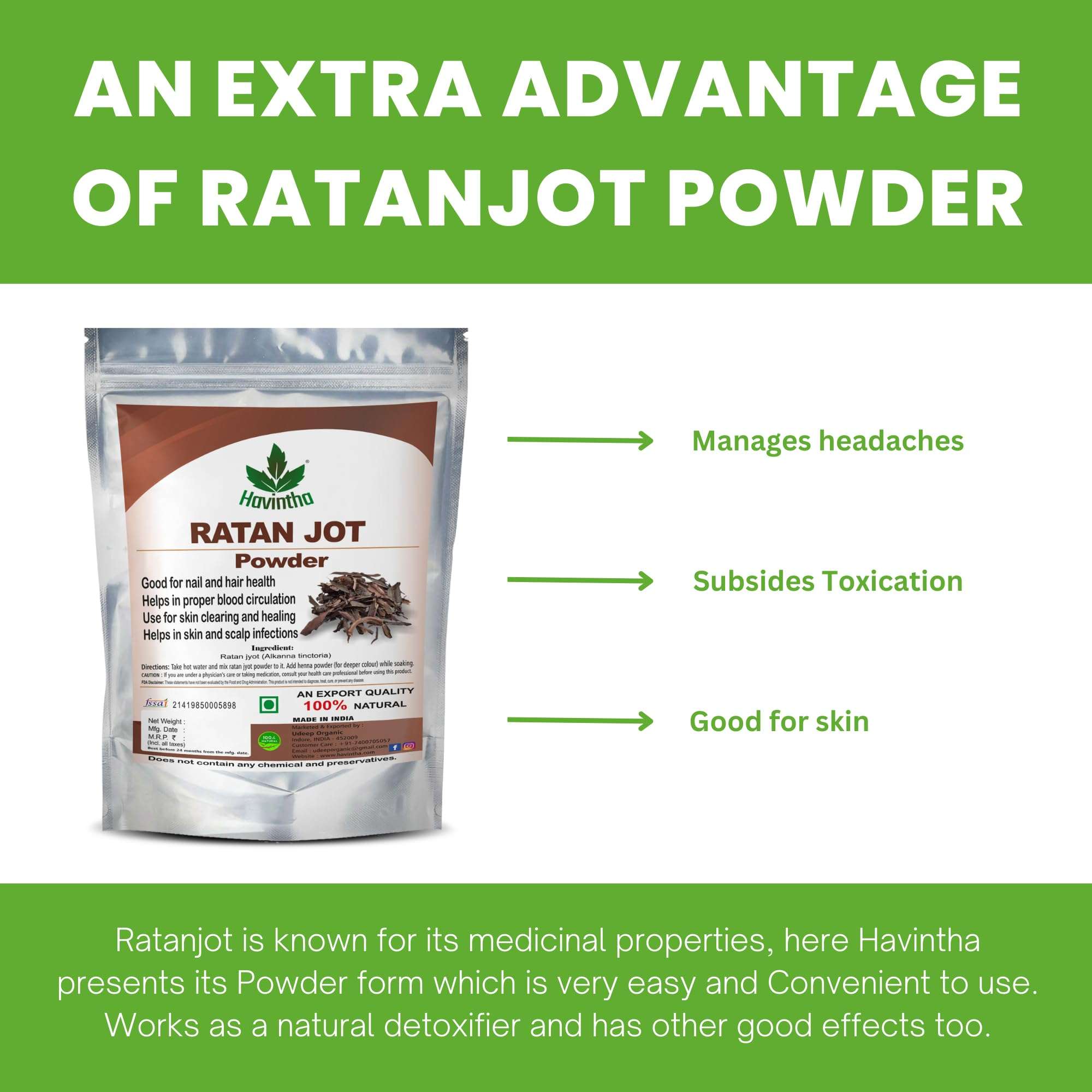 Havintha Ratanjot Powder (Root) Use for Hair Fall, Hair Growth, Skin Burns (100 g) 2