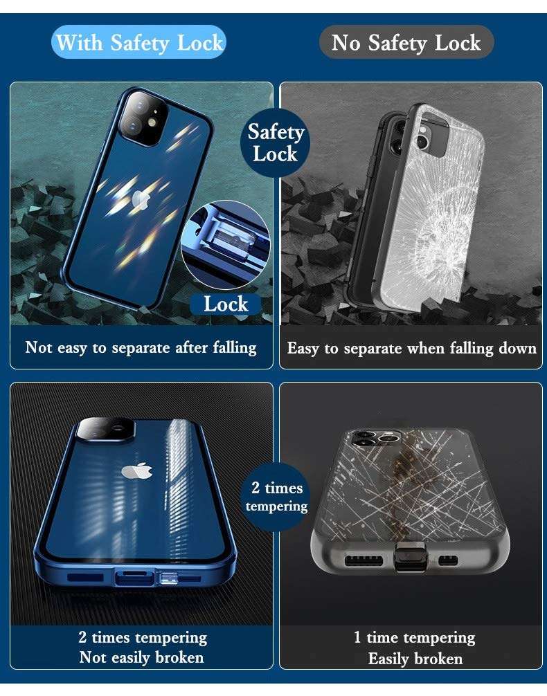 Lockable Anti Peeping Case for iPhone 12 Magnetic Glass Case Built-in Camera Lens Protector Privacy Screen Glass Protector Bumper Case Anti peep Cover with Lock (iPhone12, Black) 6