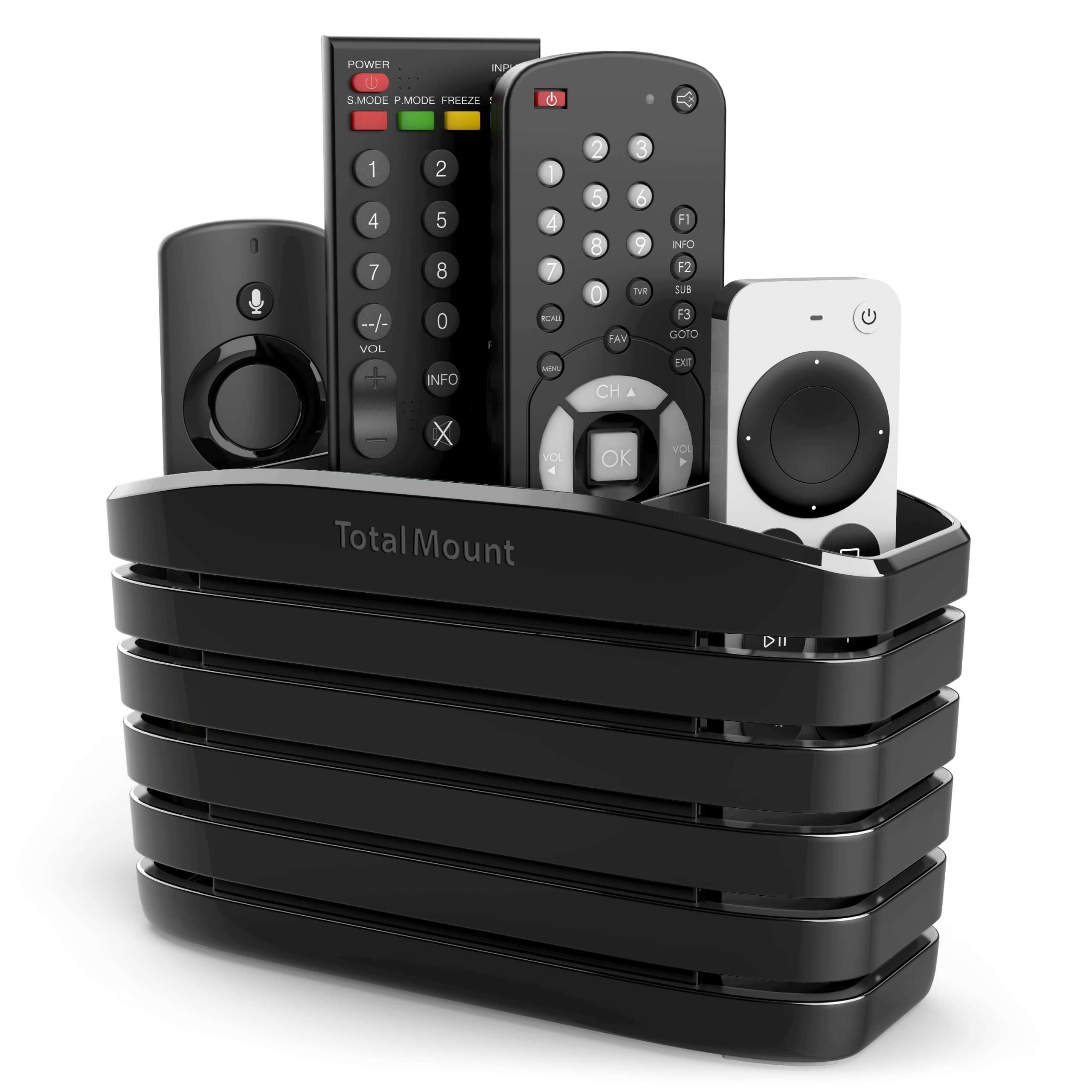 TotalMount Remote Control Holder – Premium Quality and Extra Stable to Place Near Your TV, Bed, or Table (Large – Fits Four Remotes, Premium Black) 1