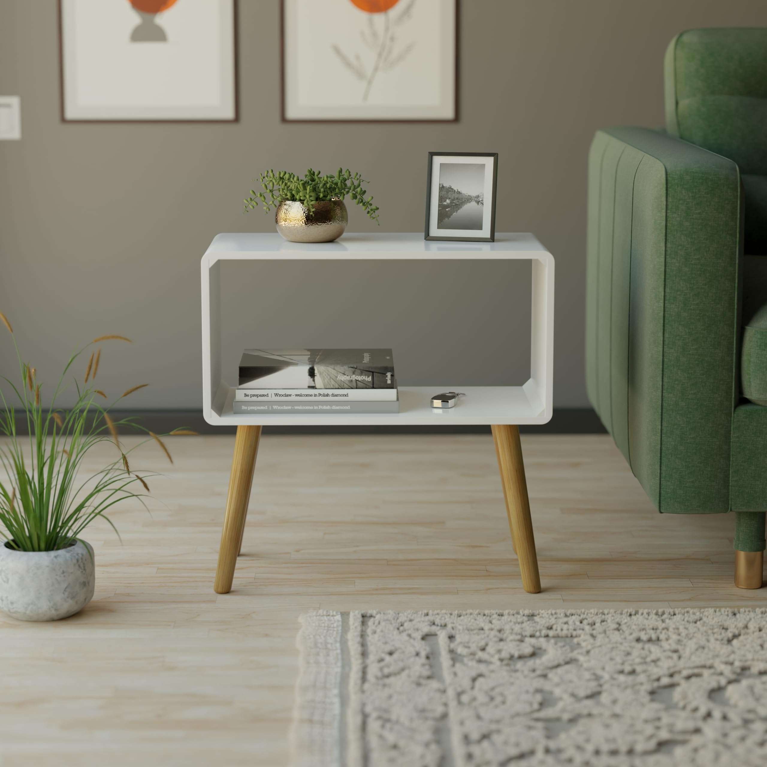 ETIQUETTE ART Retro Bookcase Nightstand, End Table,Bed Side Table for Small Spaces Magazine Stand with Storage Engineered Wood Wooden Bedside Table, Coffee Table, Living Room/Bedroom (White) 3