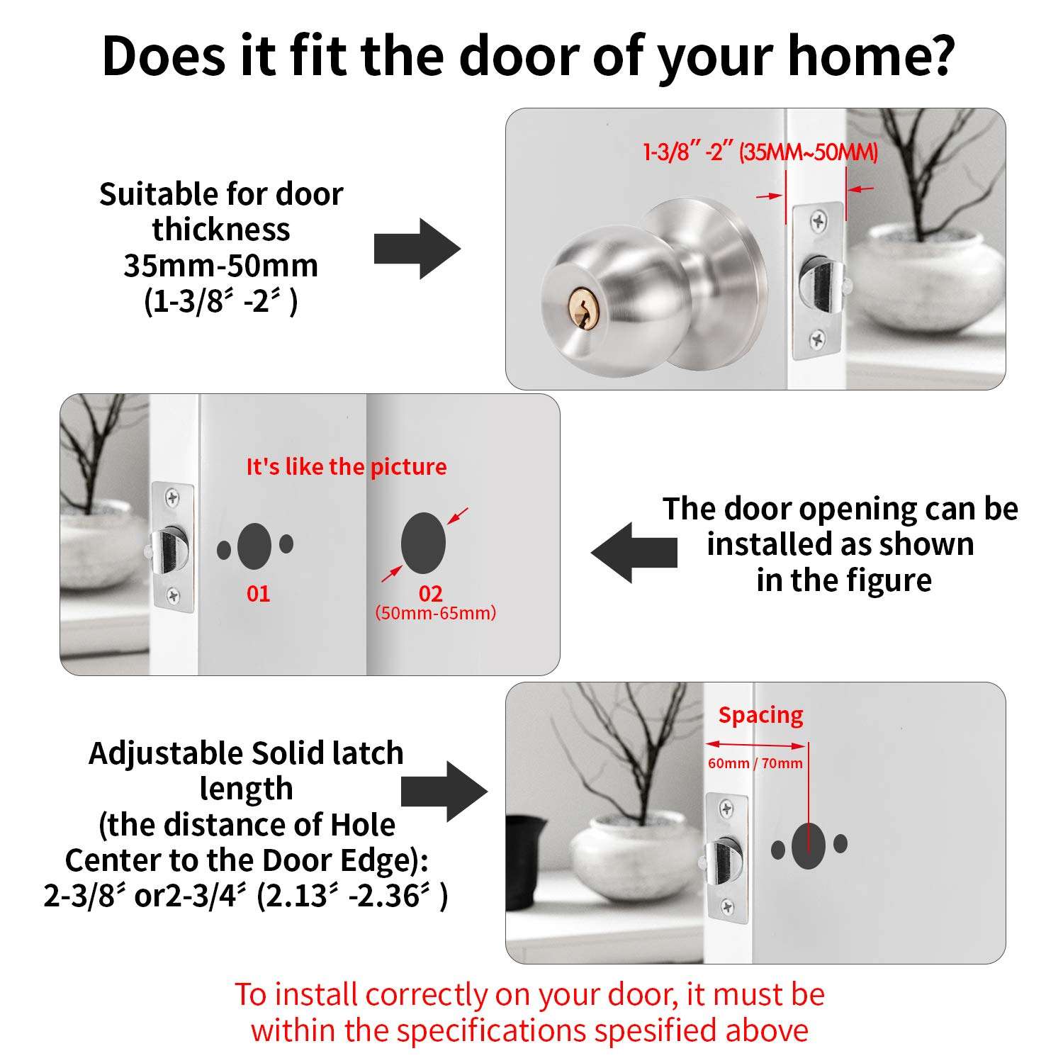 GOLDSEED Door Knob with Lock, Exterior Door Knob for Bedroom/Bathroom or Office, Door Lock with Key for Right/Left Handed Doors (Satin Nickel) 5