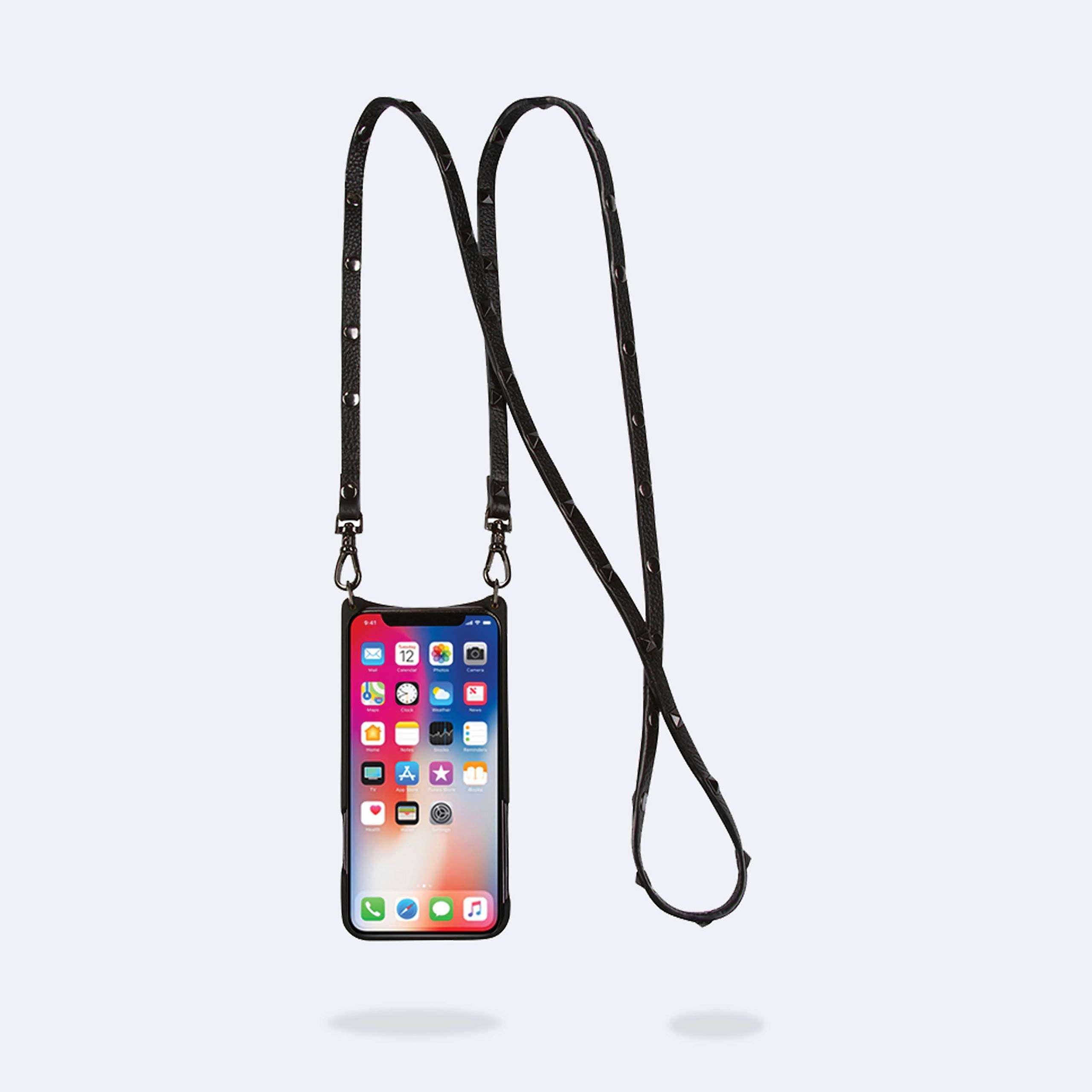 Bandolier Sarah Crossbody Phone Case and Wallet - Black Leather with Pewter Detail - for iPhone Plus 4