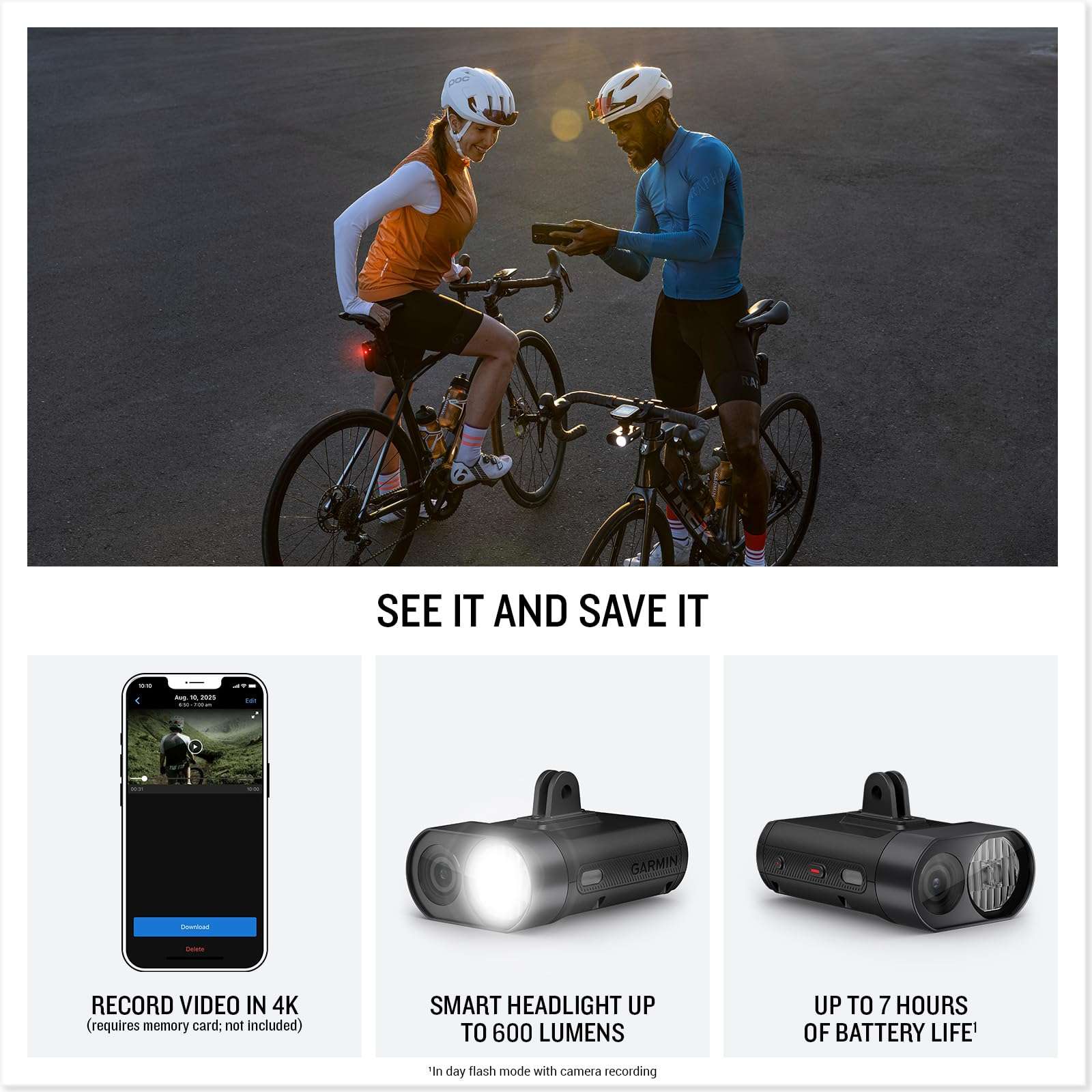Garmin Varia Vue Headlight Bicycle Camera 4K Video Recording, 600-Lumen Smart Bike Light, Auto Brightness, Incident Detection, Long Battery Life Bundle with Edge 1050 Premium Cycling Computer 4