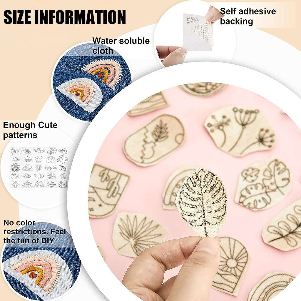 HASTHIP® Water Soluble Stabilizer for Embroidery Stick and Stitch, Embroidery Paper Tear Away Embroidery Stabilizers with Flower Patterns for Hand Sewing Beginners 4