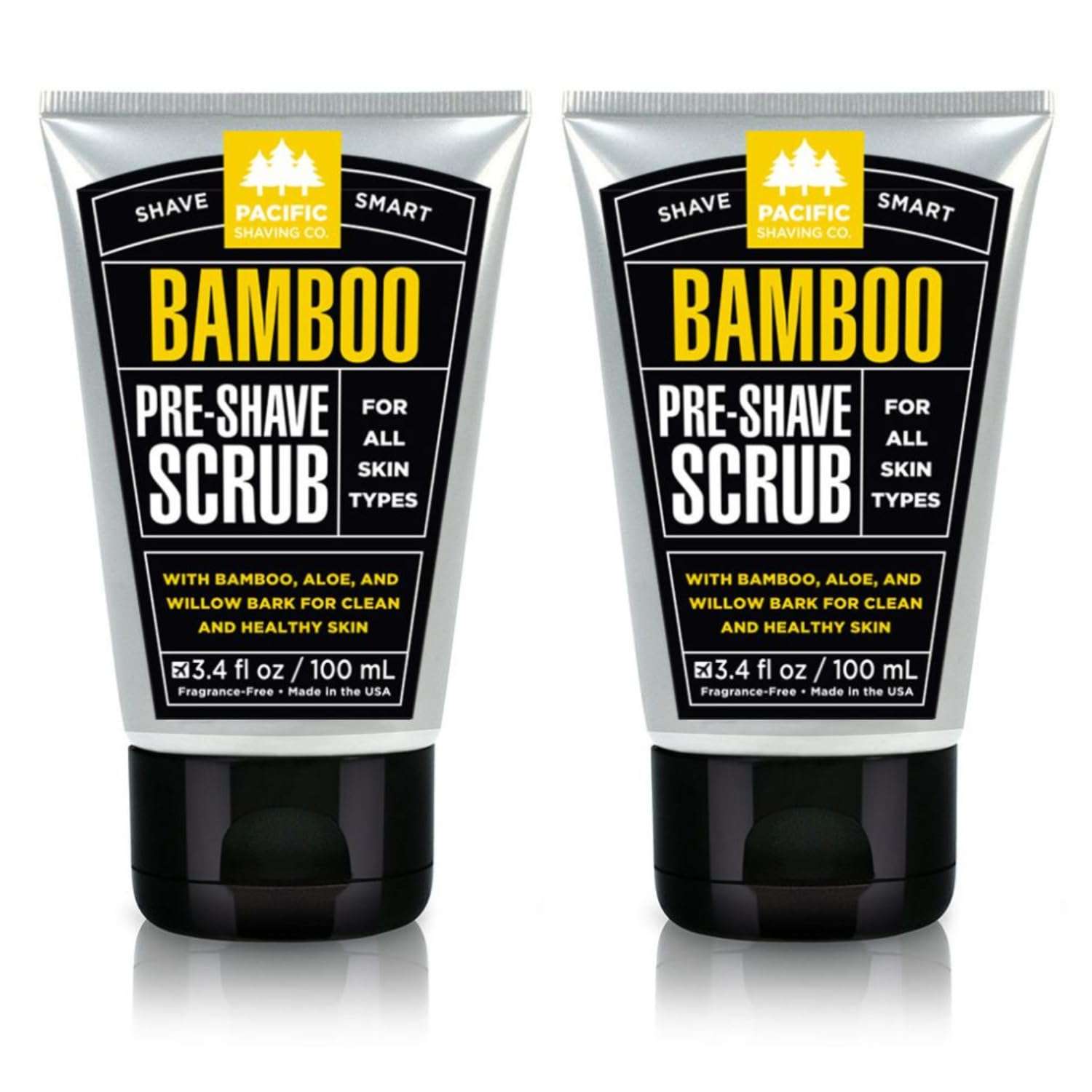Pacific Shaving Company Bamboo Pre-Shave Scrub - Exfoliating Face Scrub & Cleanser - Daily Face Wash for Men with Aloe Vera & Willow Bark Extract - Soothes, Moisturizes & Controls Blemishes (2 Pack) 1