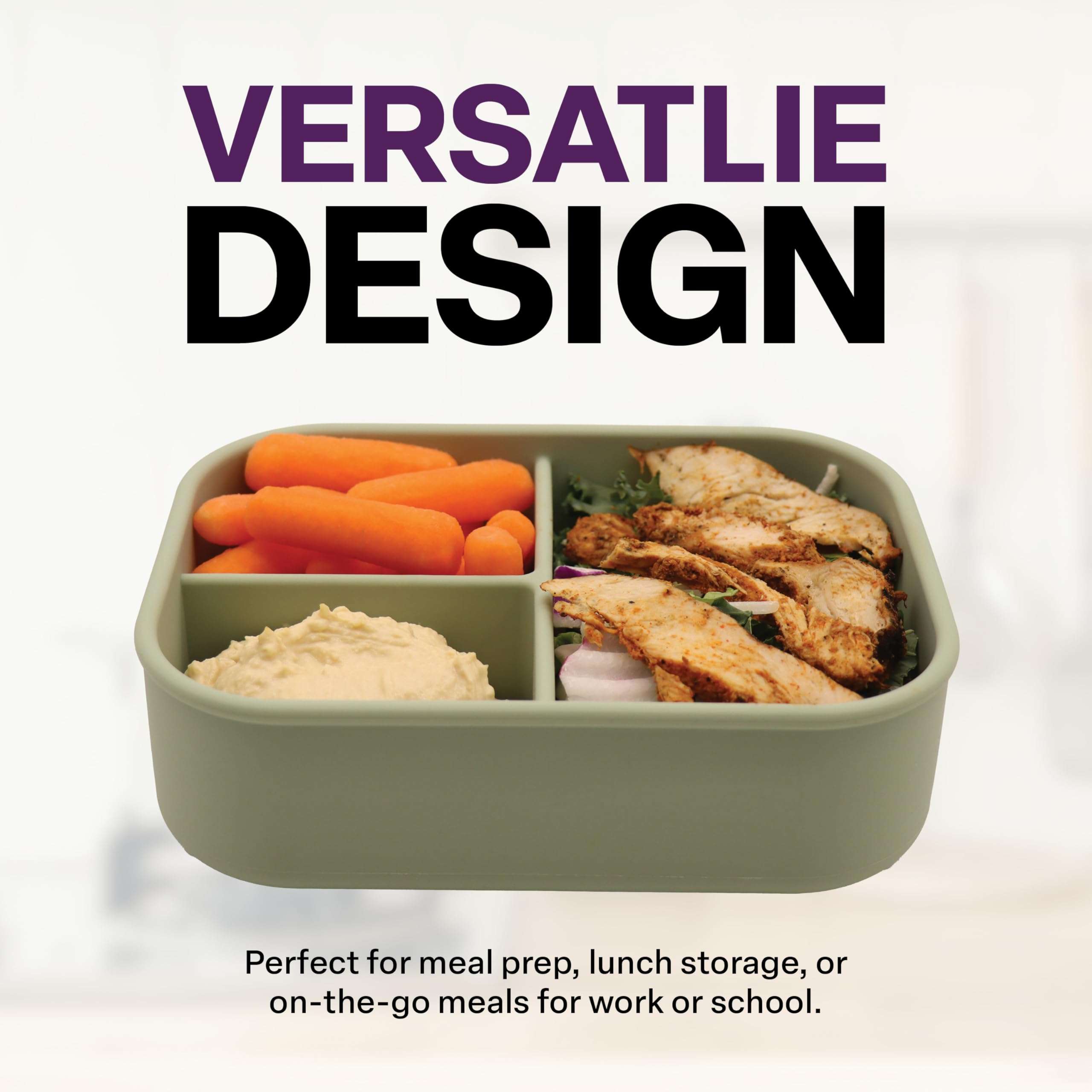 A-to-Z Supply Silicone Bento Box, 3 Compartments, BPA-Free, Leak-Resistant, Dishwasher and Microwave Safe, Perfect for Work, Travel & Meal Prep, (Green) 4