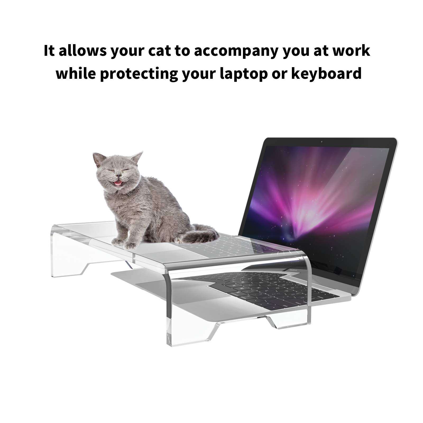 Wisboc Acrylic Monitor Stand 19.69"x 8.66"x 3.95" Clear Monitor Riser PC Desk Stand for Keyboard Storage Laptop Multi-Media TV Screen 6