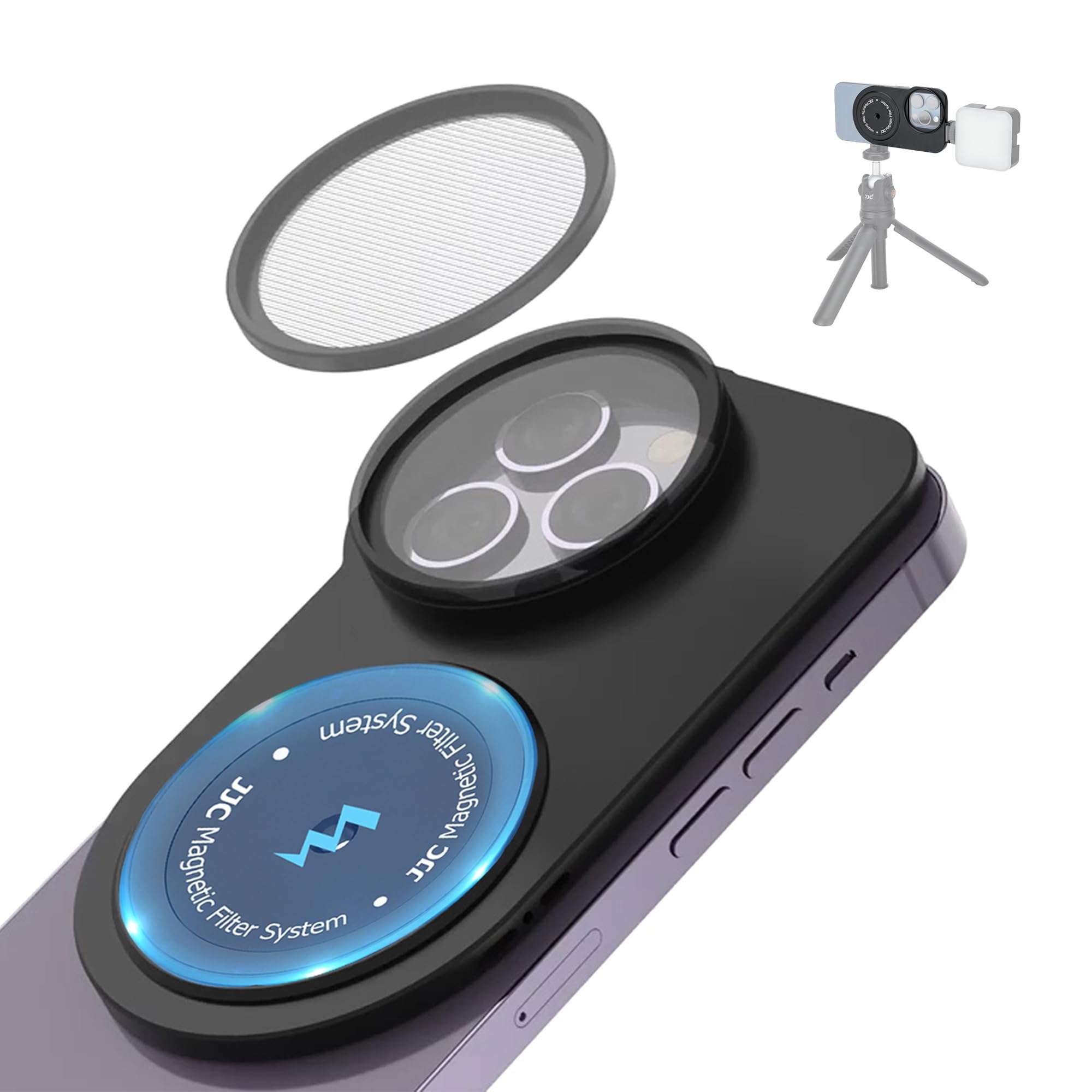 Magnetic Lens Filter Mount for iPhone 16 Pro iPhone 15 Pro 14 Pro 13 Pro,[Filter NOT Included],Magnetic Filter System for Any Threaded 49mm Filter with Hood,Cold Shoe Mount & Tripod Mount Adapter 1