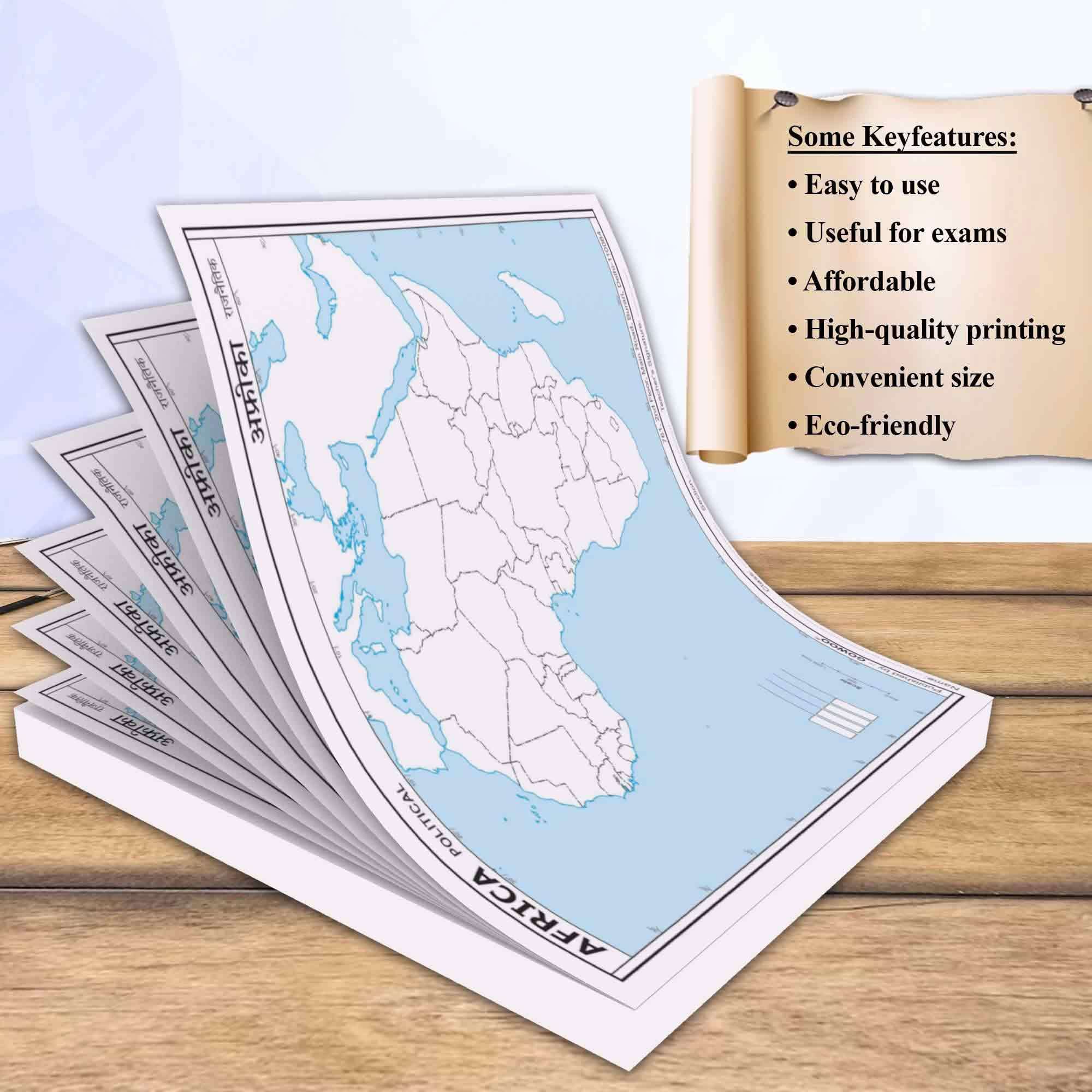 SMALL - 100 AFRICA POLITICAL OUTLINE MAP and SMALL - 100 AFRICA PHYSICAL OUTLINE MAP FOR SCHOOL | Combo of 2 5