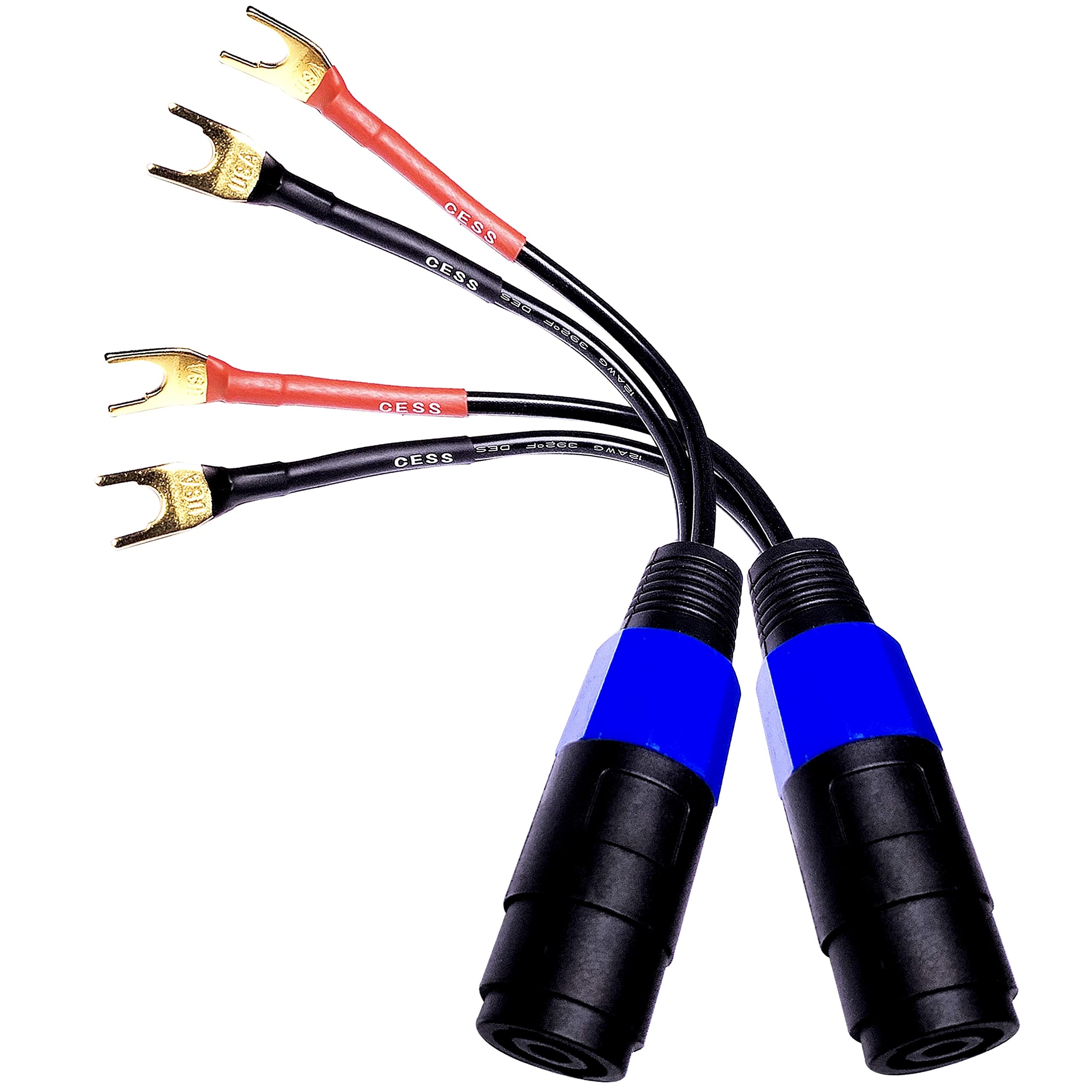 CESS-001L Spade Fork Plug to Speakon Female Jack Adapter for Speaker Cable - 2 Pack (Large Spade) 2