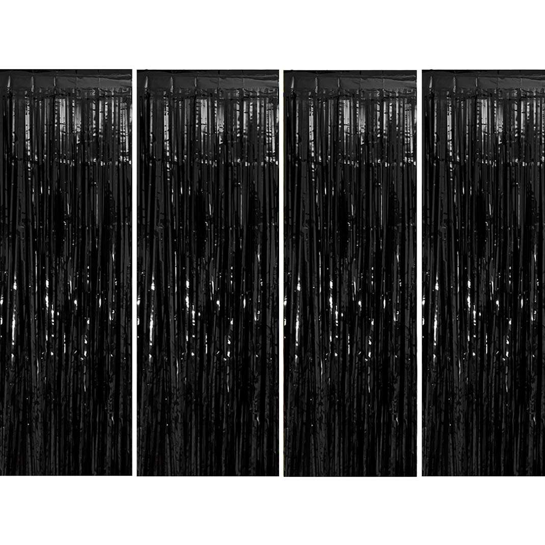 Muhome Glitter Silver Foil Fringe Curtain, 4PCS 3.28FT x 8.2FT Tinsel Door Streamers Fringe Backdrop for Wedding Graduation Euphoria Birthday Father's Day Party Decorations 1