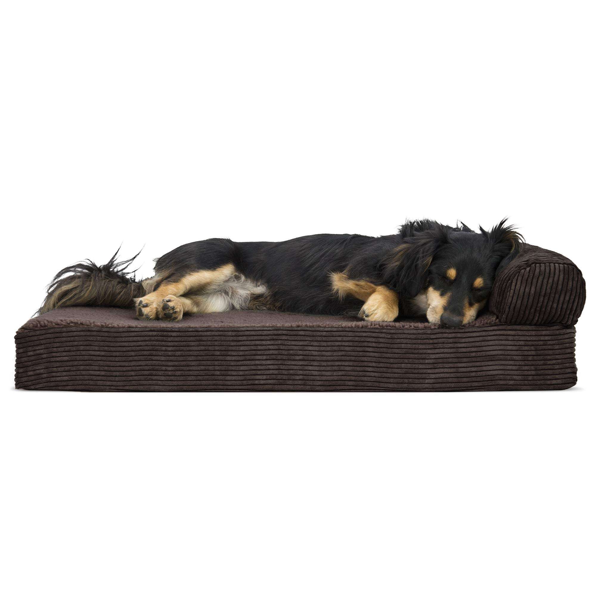 Furhaven Pet 43305061 Medium Faux Fleece & Corduroy Chaise Lounge Orthopedic Sofa Pet Bed, Dark Espresso
