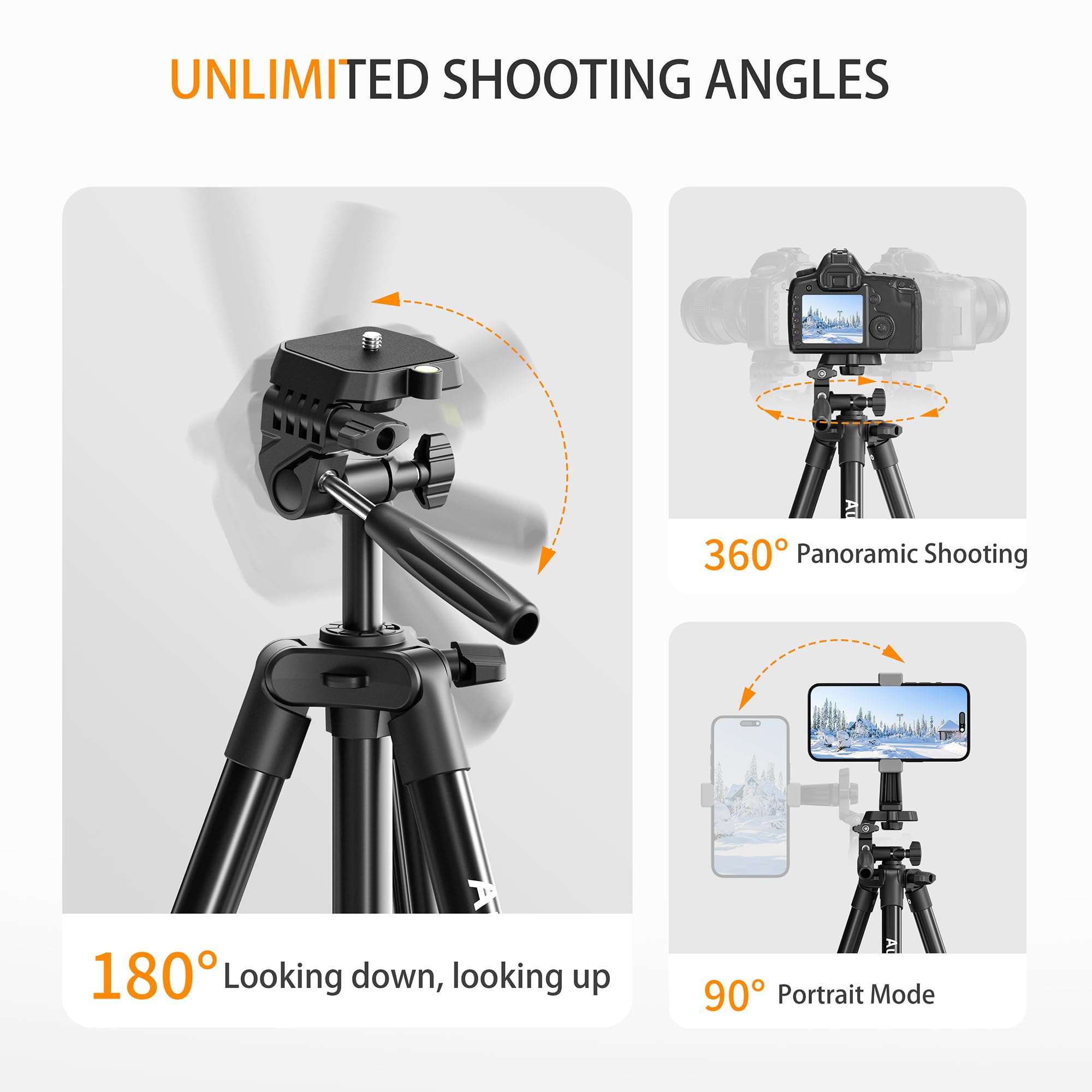 71″ Camera Tripod Aluminum Tall Tripod Stand Compatible with Canon Nikon with Wireless Remote Phone Holder and Bag Max Load 6.6 LB 3