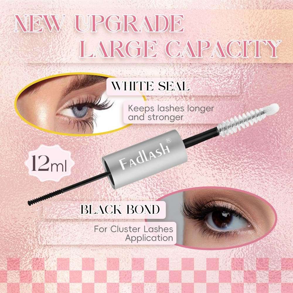 FADLASH Lash Bond and Seal 12ml Lash Cluster Glue for Eyelash Clusters Strong Hold Eyelash Glue Black Long Lasting at Home 4
