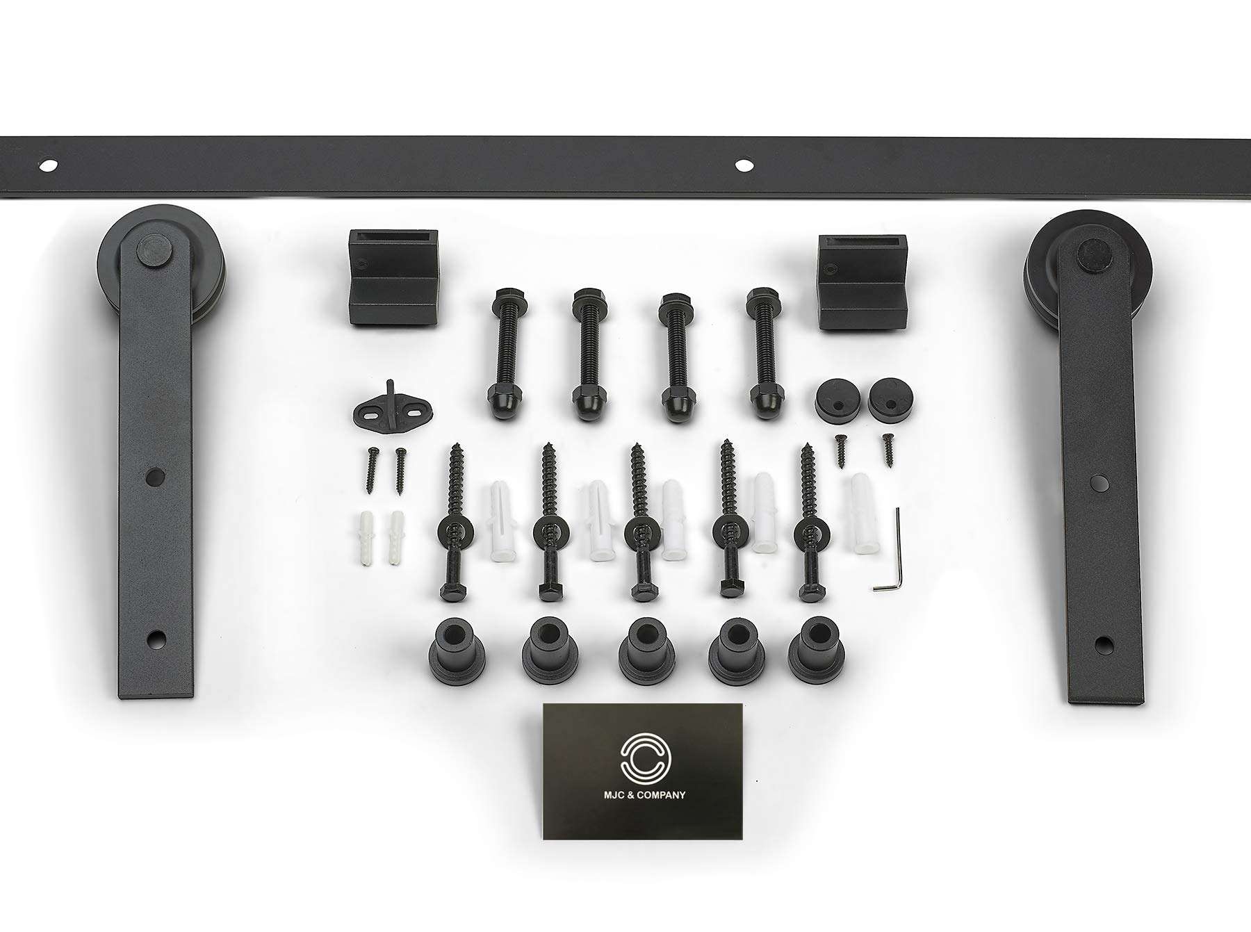 MJC & Company Low-Profile 6.6ft Sliding Barn Door Hardware Kit - Modern Wheel Hanger Design (Single Rail) Ultra-Quiet Operation - Easy to Follow Instructions 4